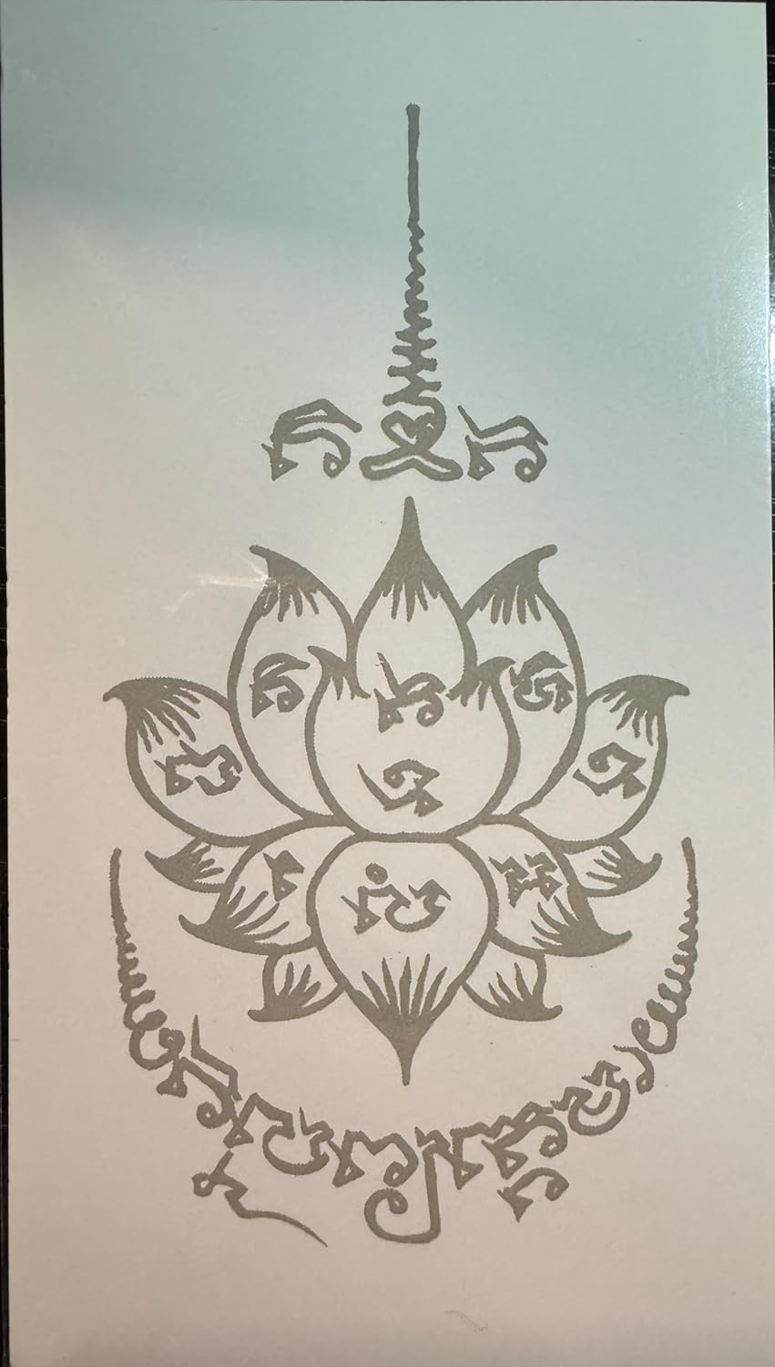 X2 SAK YANT "LOTUS" Thai Thailand Temporary "Herb" Tattoo Sticker Body Art Tattoos Bua Sawan image number 4