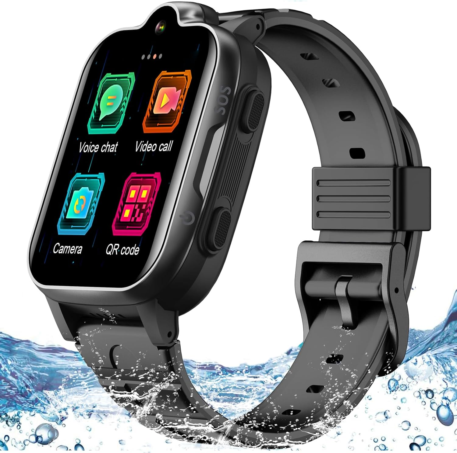 Kids 4G GPS Whatsapp Smart Watch Phone with Real-Time Tracker Waterproof Smartwatch Video Call Camera SOS Geo-Fence Touch Screen Pedometer Anti-Lost Tiktok for 3-15 Boys Girls Global Phone Watch