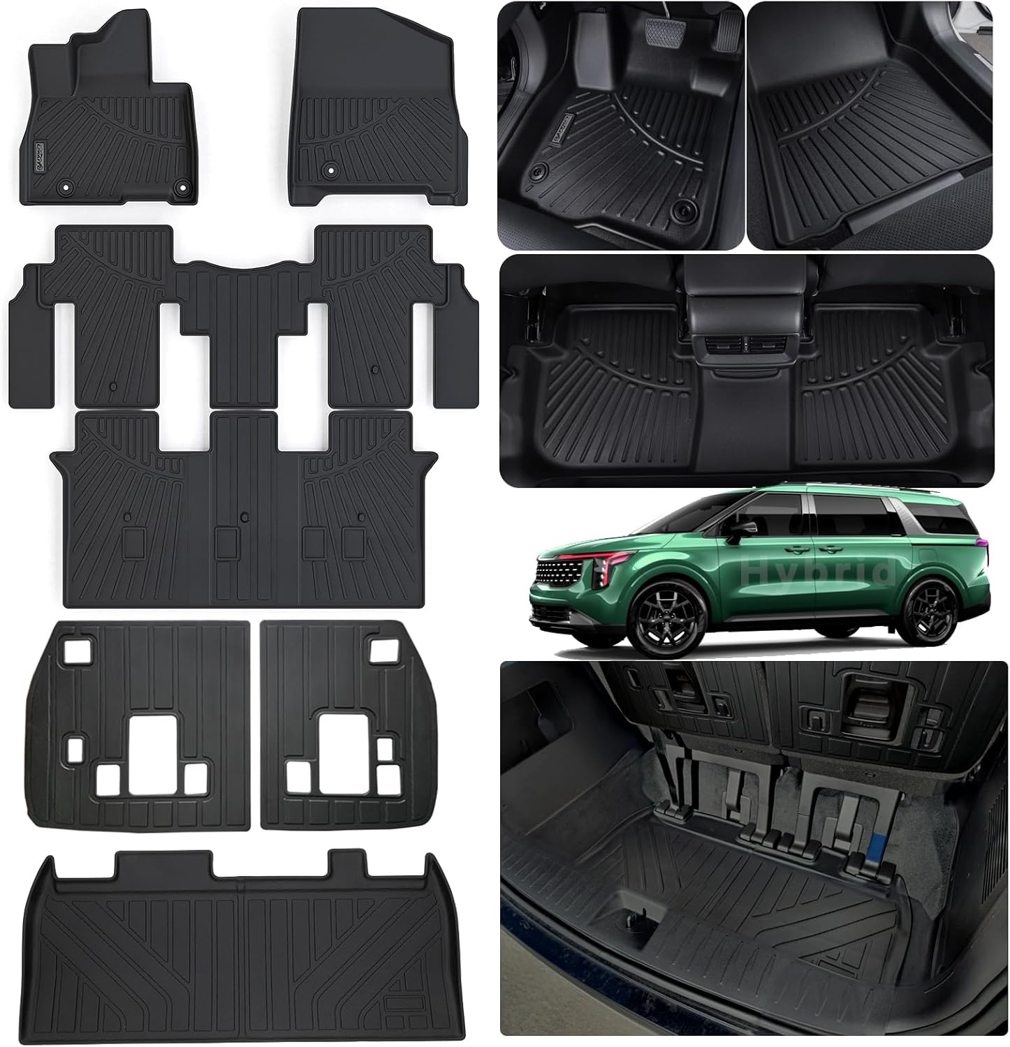 LJWAITO Floor Mats & Cargo Liners for 2025 KIA Carnival Hybrid 8 Seats（Not Fit Pure Fuel） Upgrade Trunk Mat with Backrest Mat (NOT Fit Prestige Models) All Weather Car Floor Liners Accessories image number 5