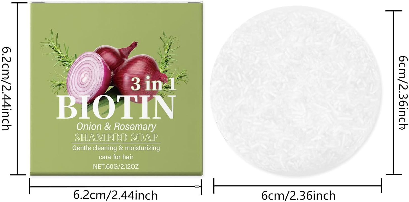 Qguojie Onion Rosemary Shampoo Bar 60G | 3-In-1 Natural Solid Shampoo for Hair Growth | Deep Cleaning & Hydration | Improves Scalp & Strengthens Hair, Travel Size 60G (1) image number 6