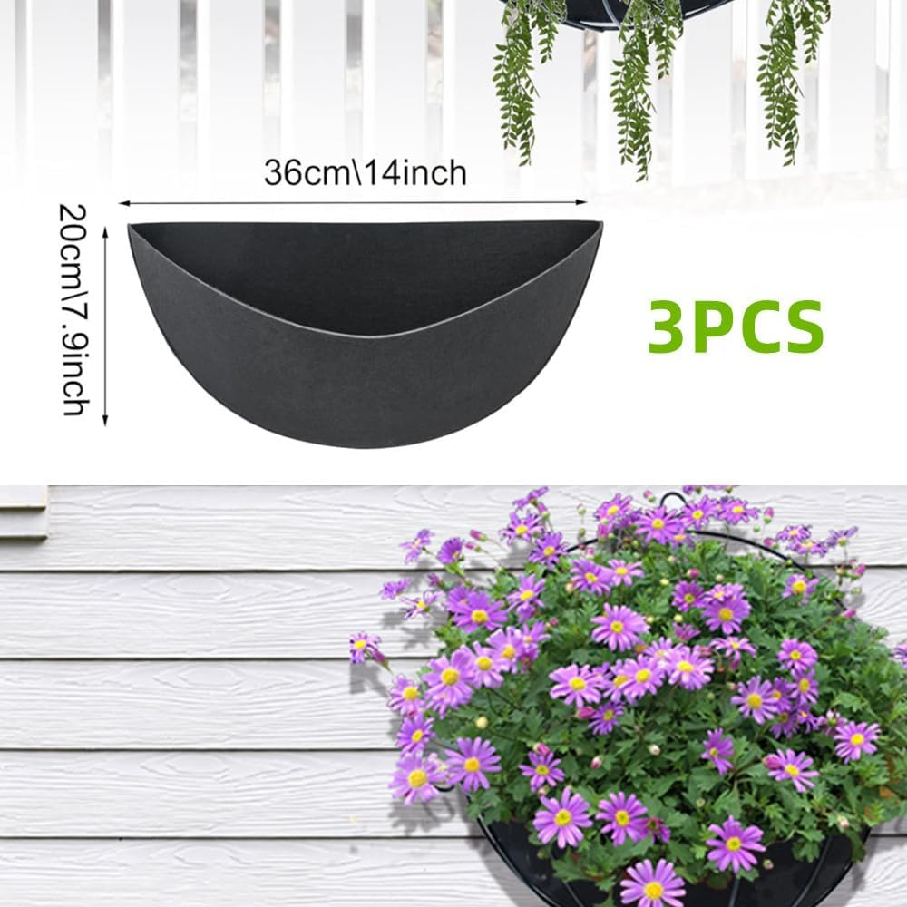 Naisfei 3 Pcs 14 Inch Planter Basket Liners Felt Flower Basket Liners Felt Replacement Coconut Liner for Wall Mounted Planter Garden Fence Flower Window Baskets Pot(Black) image number 3