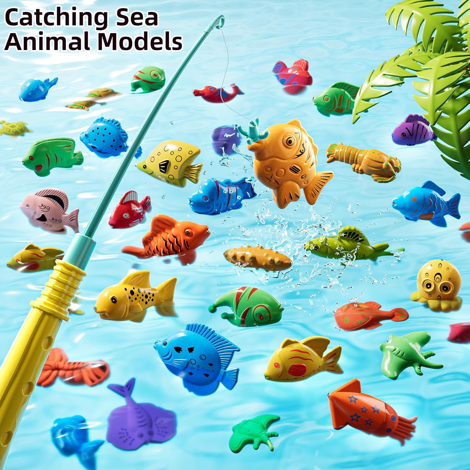 Fishing Toys Games for Kids 3 4 5 6 7 8 Year Old - Magnetism Floating Fish Toys, Pole Rod Net, Bathtub Toys, Indoor Outdoor Party Swimming Pool Playset for Toddlers Boys Girls Age 1-3 2-4