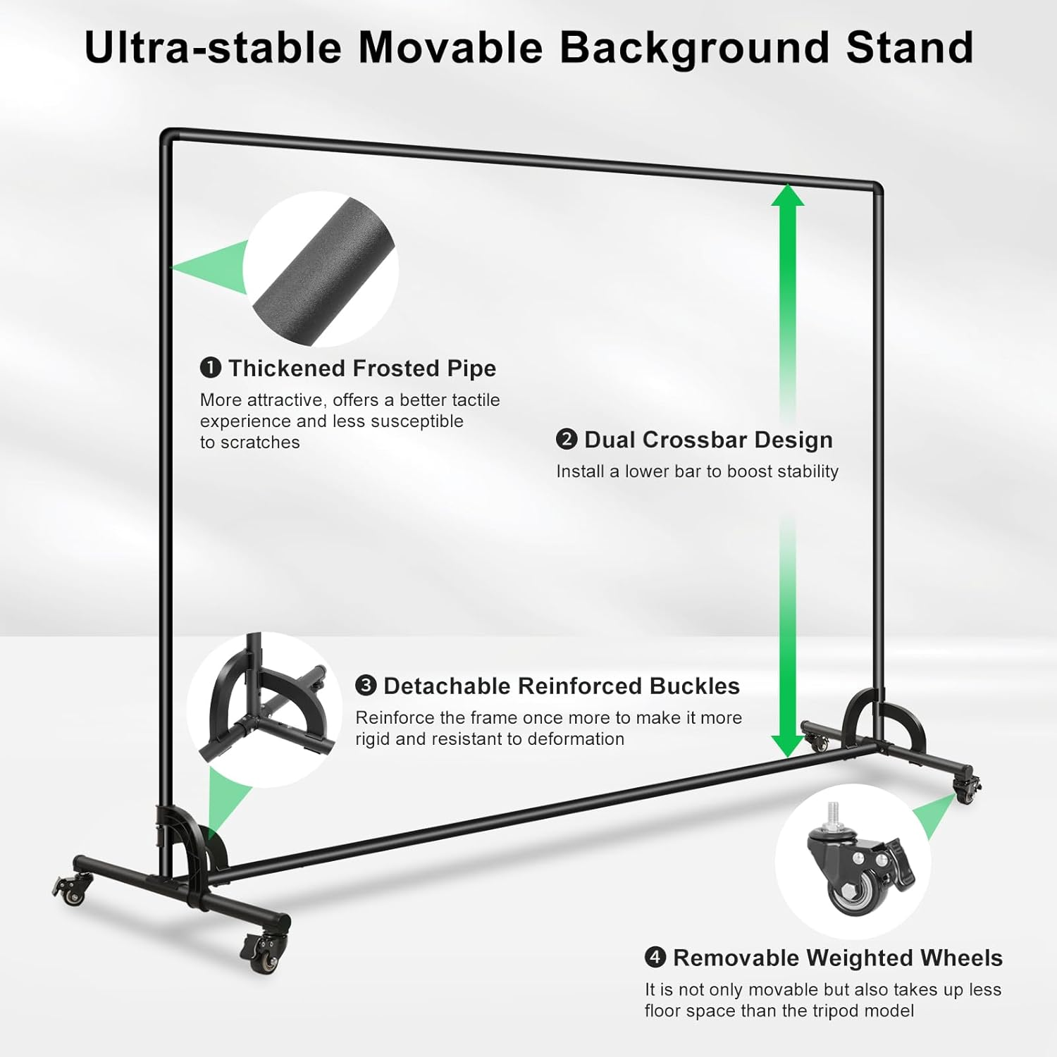 MSKIRA 7X10Ft Green Screen Backdrop with Movable Photo Backdrop Stand Kit, Greenscreen Background with Stand for Streaming, Studio Video, Zoom Meetings & Parties image number 1