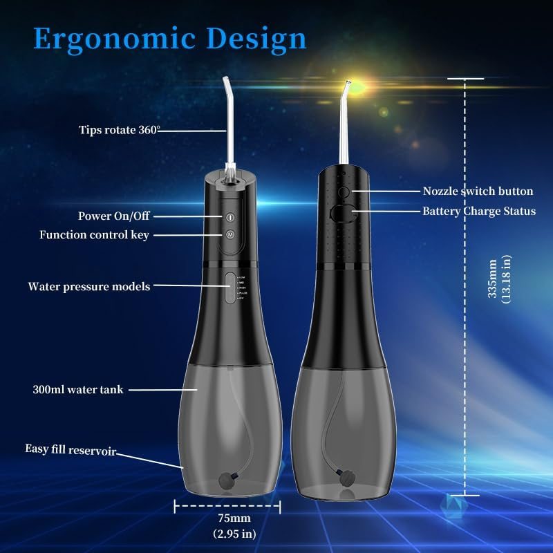 Water Flosser for Teeth Cordless,Yvxun 360&deg;Rotation Oral Irrigator with 5 Modes & 6 Jet Tips Water Teeth Cleaner, IPX7 Waterproof, 400ML Large Capacity,Usb Rechargeable for Travel image number 5