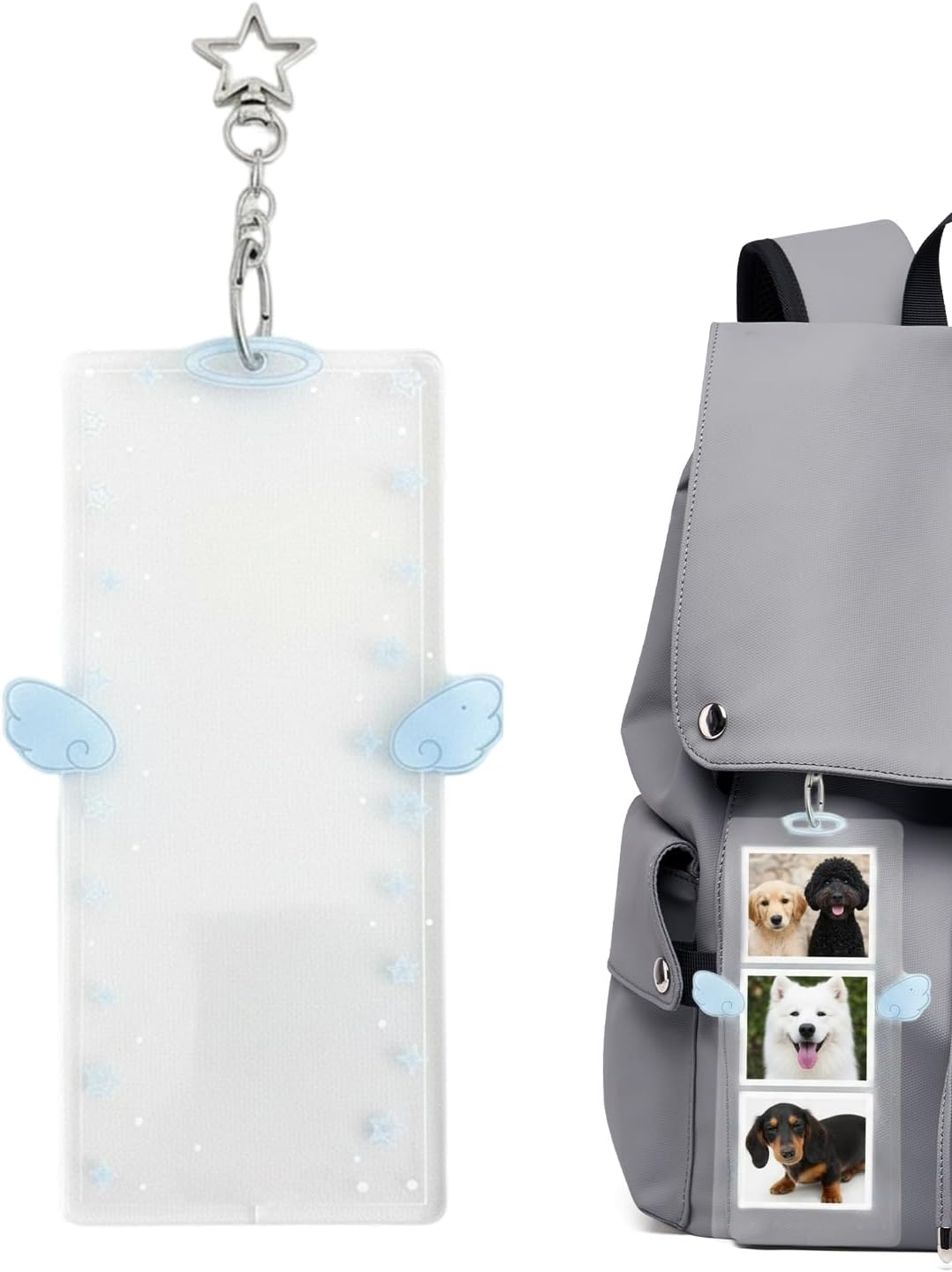 Keychain Picture Holder | 17X9Cm Cute DIY Cartoon Wing Clip | Cartoon Wing Keychain Picture Holder - for Men Kids Girls Friends Key Bag Purse Wallet Pocket Valentines Day - Blue image number 4