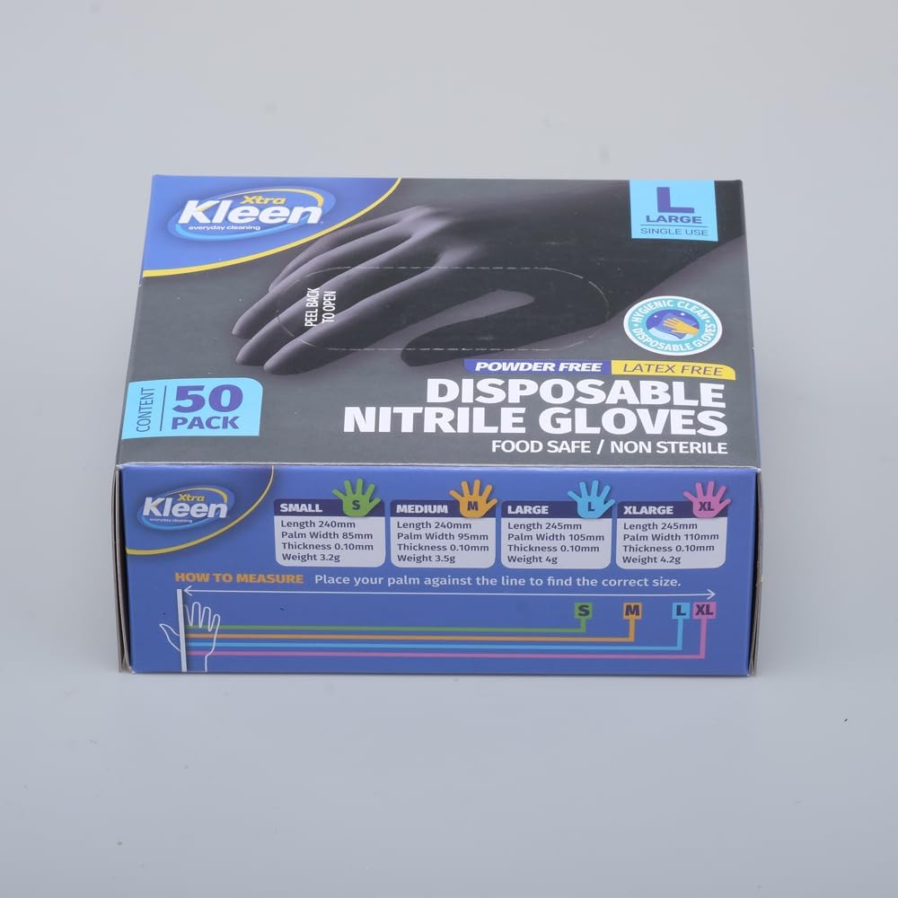 Xtra Kleen Nitrile Powder Free Disposable Gloves, Black, Large (Pack of 50) image number 1
