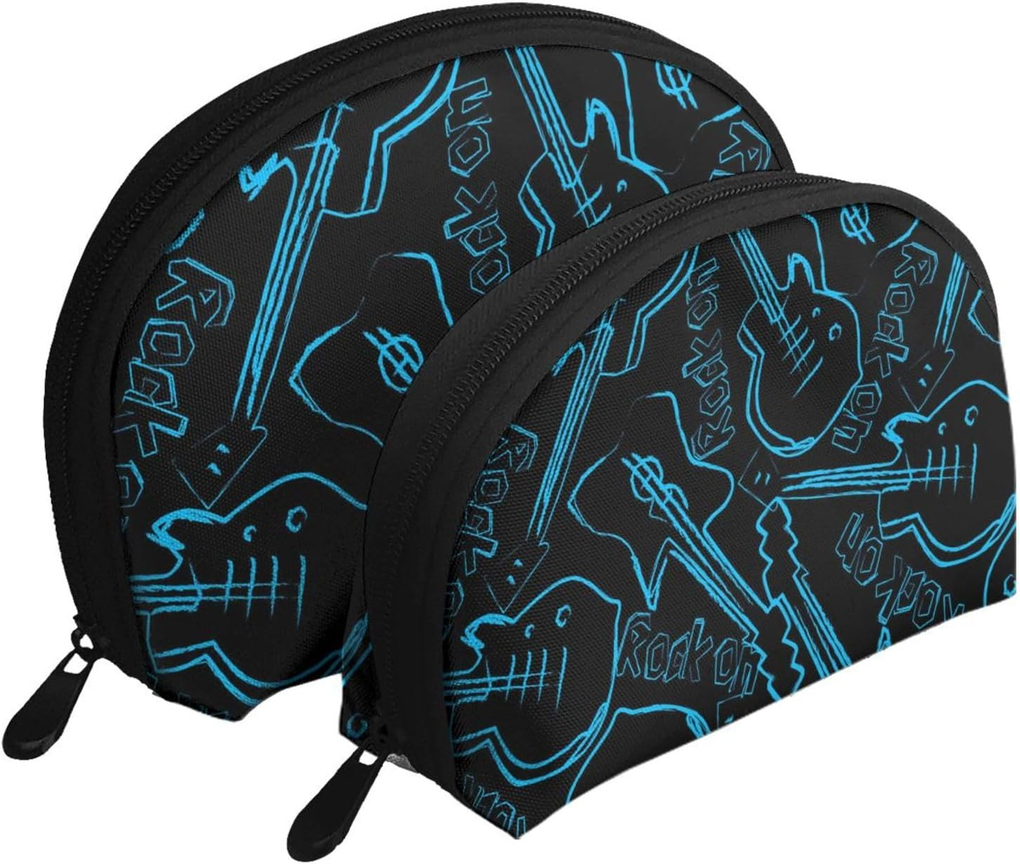 Cozimangoe Coin Pouch Makeup Bags Set, 2 Piece Shell Shape Cosmetic Bag with Pockets for Daily Travel Handbag Lipstick Keys Toiletry, Personalized Rock Guitars image number 6