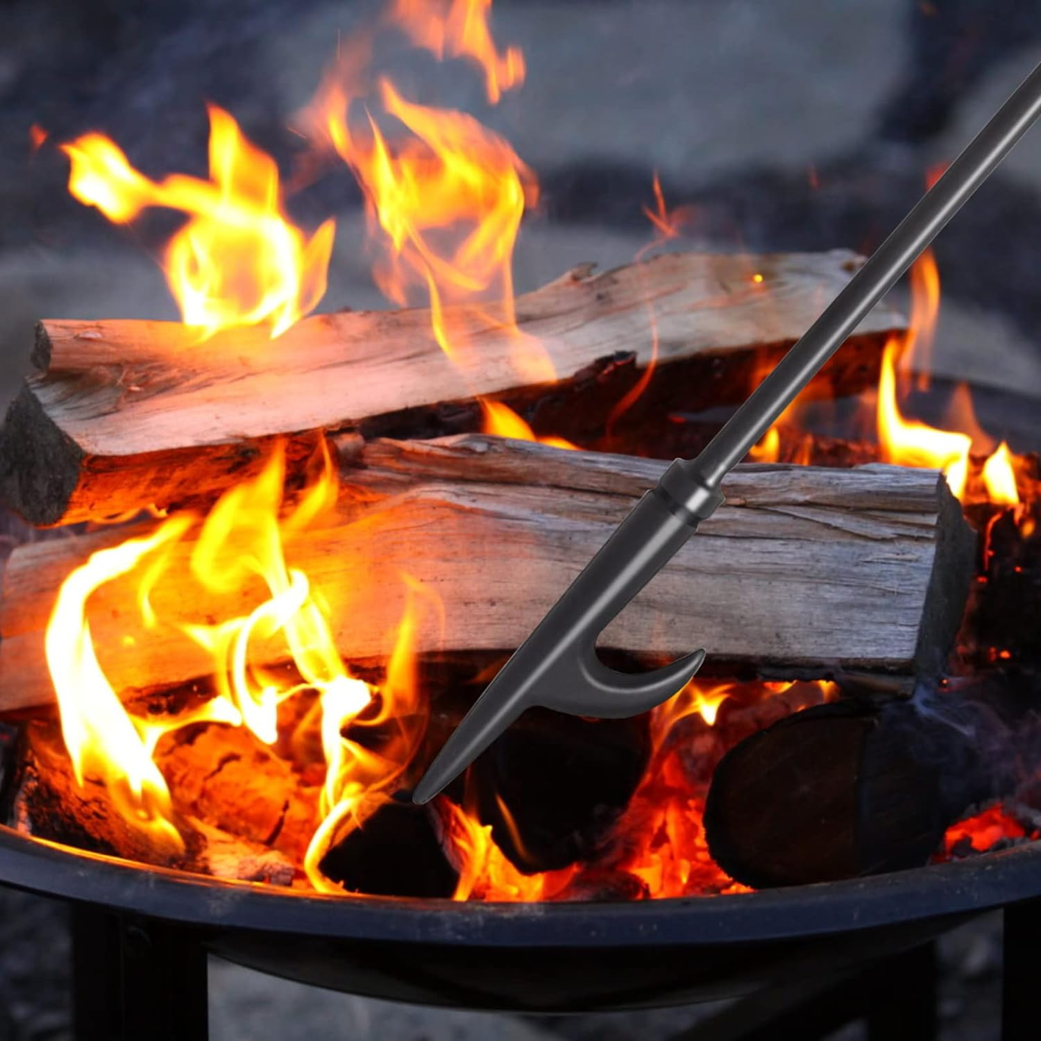 Heavy Duty 32&rdquo; Long Fireplace Fire Pit Campfire Poker Stick and 26&rdquo; Fireplace Tongs Tool Sets, Log Grabber, Rust Resistant Black Finish Camping Fireplace Tools for Indoor/Outdoor image number 5