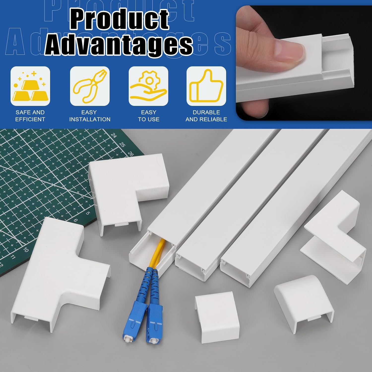 Glarks 22Pcs 15.7In Cord Hider Kit with 6 Types Connectors - Cable Concealer, Organizer, Cover for Wall Mounted TV - Paintable Wire Management System image number 3