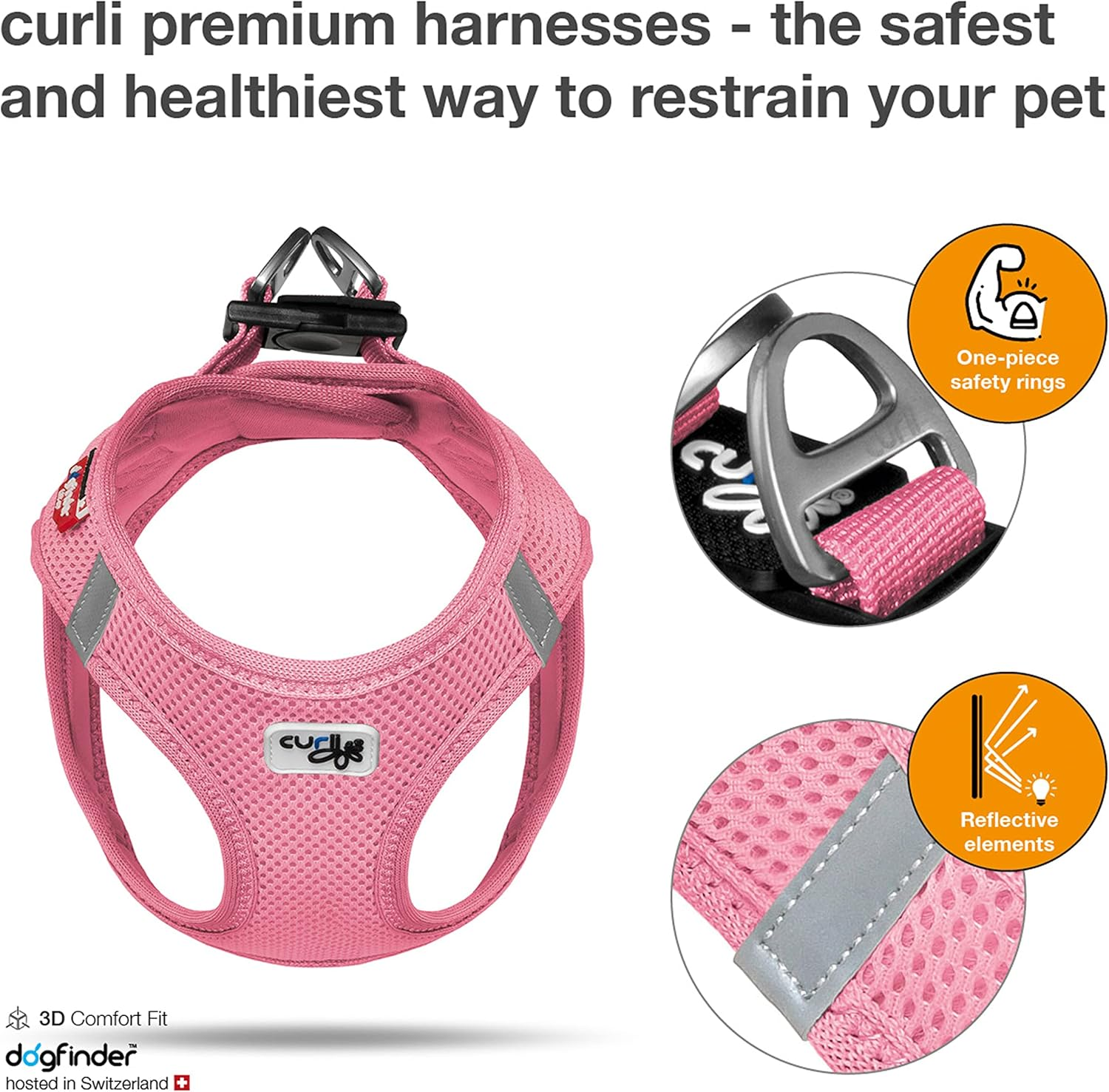 Curli VA-PI-3XS Vest Air-Mesh Harness for Dog, 3X-Small, Light Pink