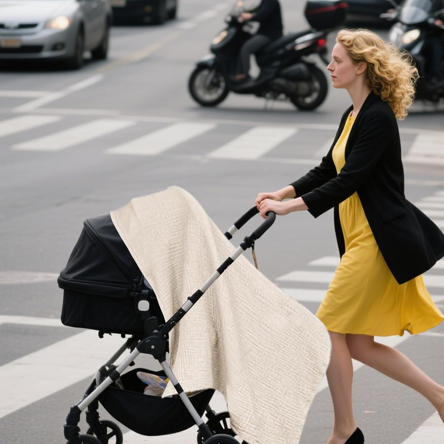 Muslin Nursing Cover Discreet Breastfeeding Cover with Arched Neckline Soft and Breathable Cotton Nursing Cover Multi-Purpose Stroller Cover for Baby Breastfeeding Suitable for Mom Nursing Apron image number 4