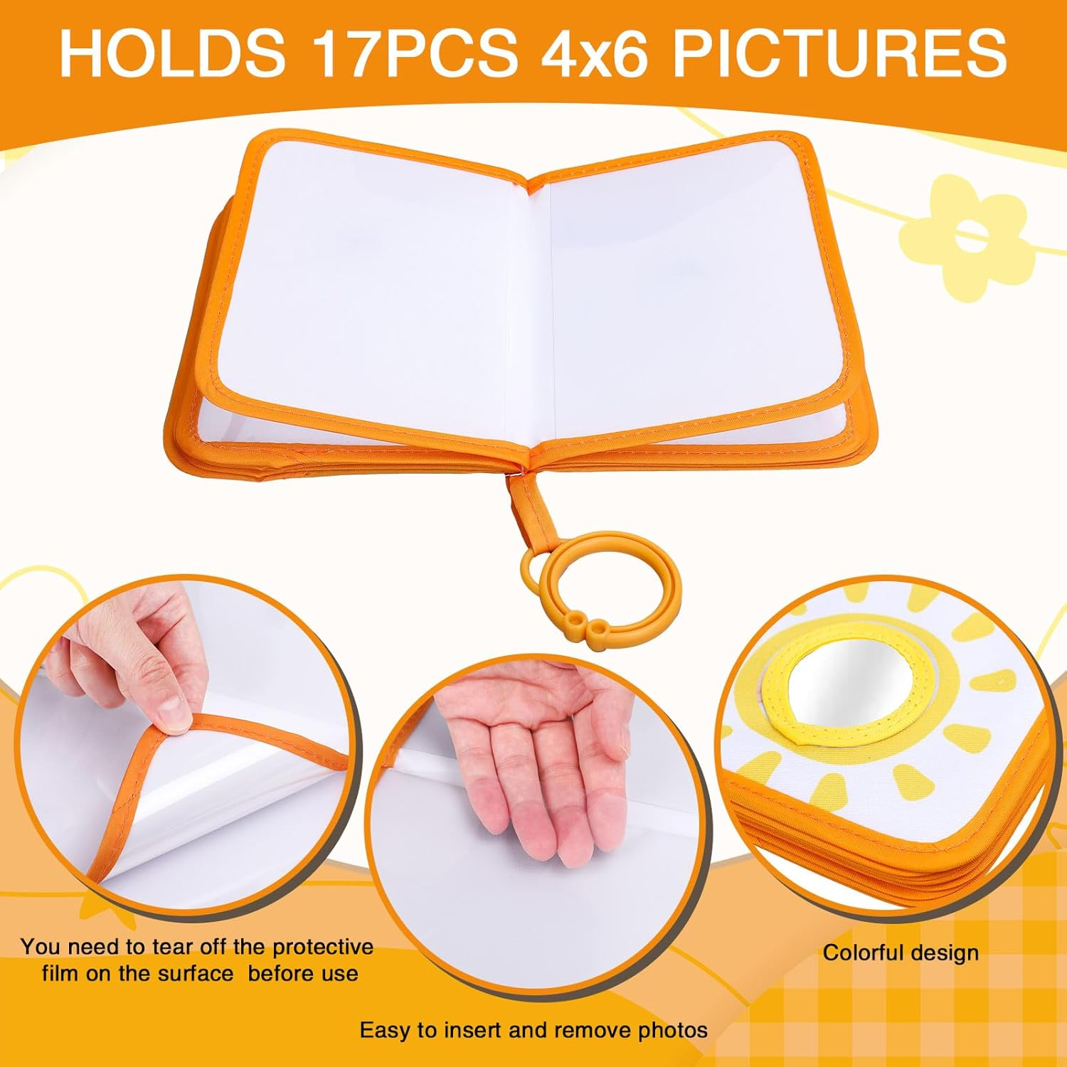 Sun Baby' S My First Family Album Cute Cartoon Sun Photo Album Holds 4X6" Pictures Soft Photo Cloth Book with Safety Mirror for Newborn Baby Shower Toddler Kid image number 4