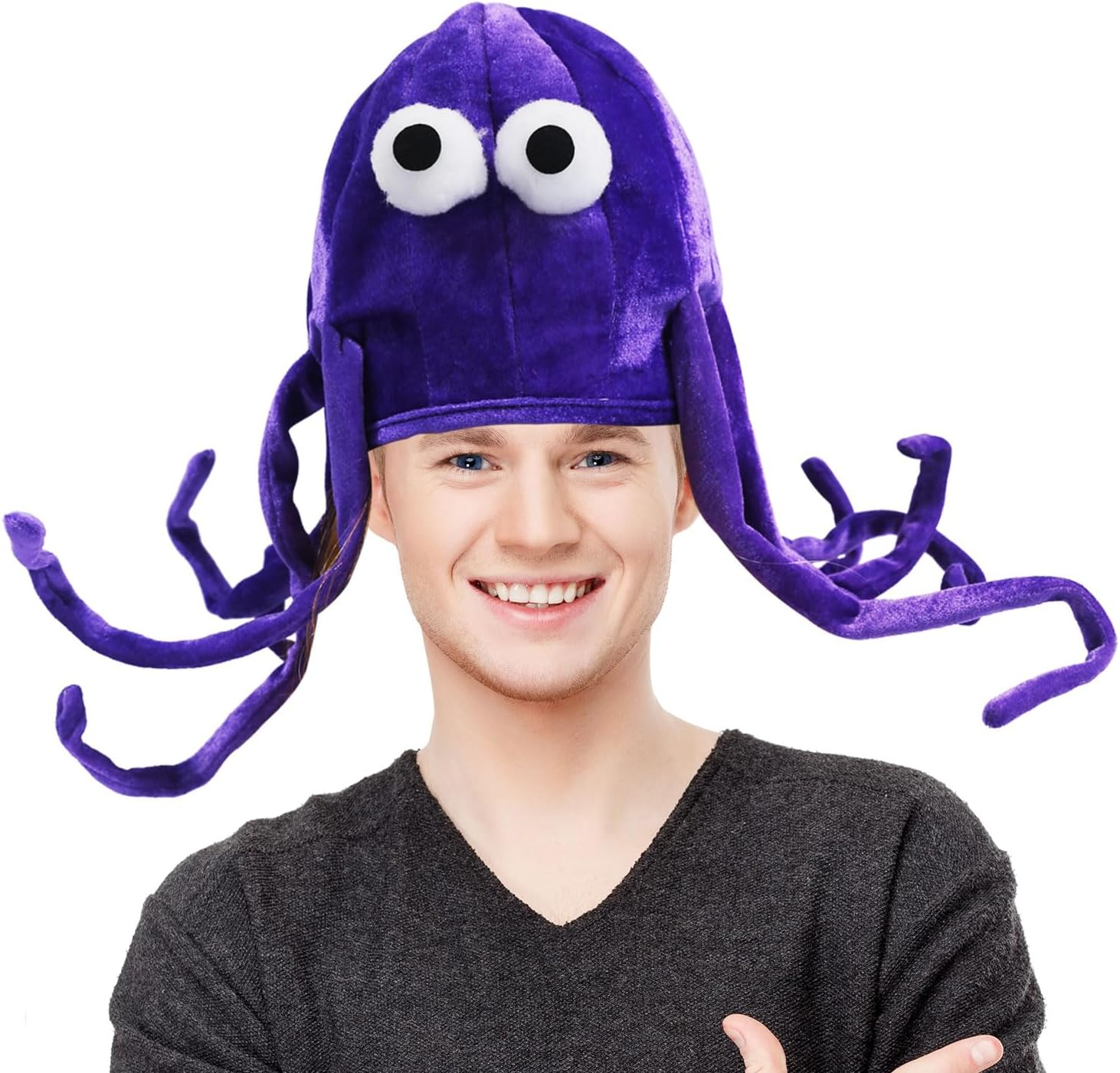 Whimsical Purple Octopus Hat with Bendable Arms - Playful Costume Accessory Cap for Halloween, Cosplay & Festive Parties - Comfortable Fit with Easy-To-Wear Design. image number 4