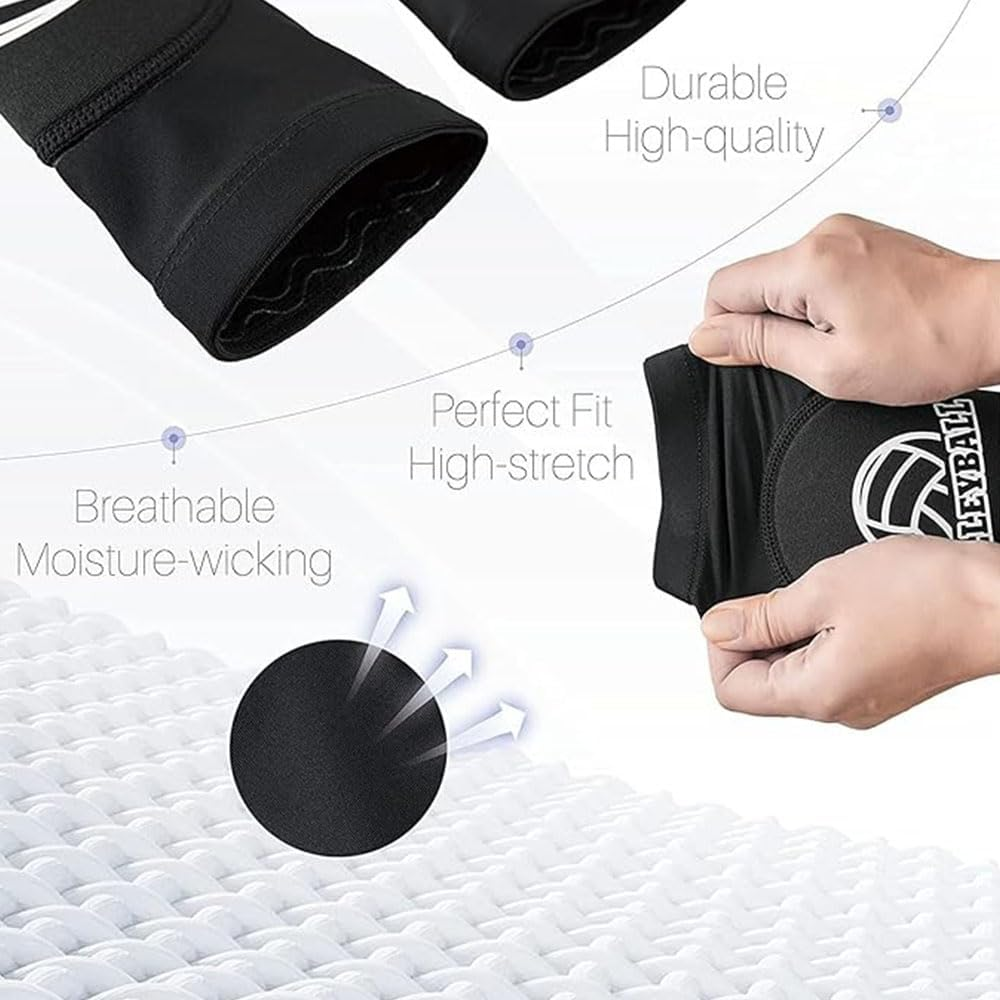 Volleyball Arm Sleeves with Protective Padding, 2 Pairs, Thumbhole Design, Black image number 1