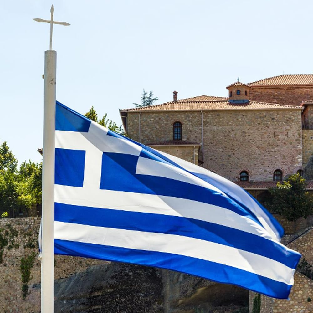 Greece Flag 90 * 150 Cm(3 * 5FT), Greek Flag,Polyester Thickness, Fade Resistant, Brass Grommets, Canvas Header, Indoor/Outdoor, Vibrant Colors,Not Fear of Rain and Snow image number 2