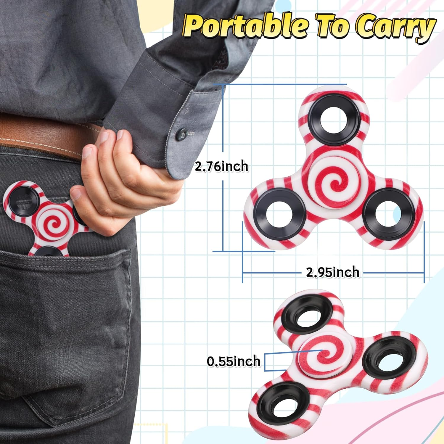 12PCS Fidget Spinner Toy Pack for Kids Adults, Metal Tri-Spinner Fidget Toy Set, Sturdy Hand Spinner for Stress Relief, Christmas Halloween Party Supplies Goodie Bag Stuffers Classroom Prizes image number 4