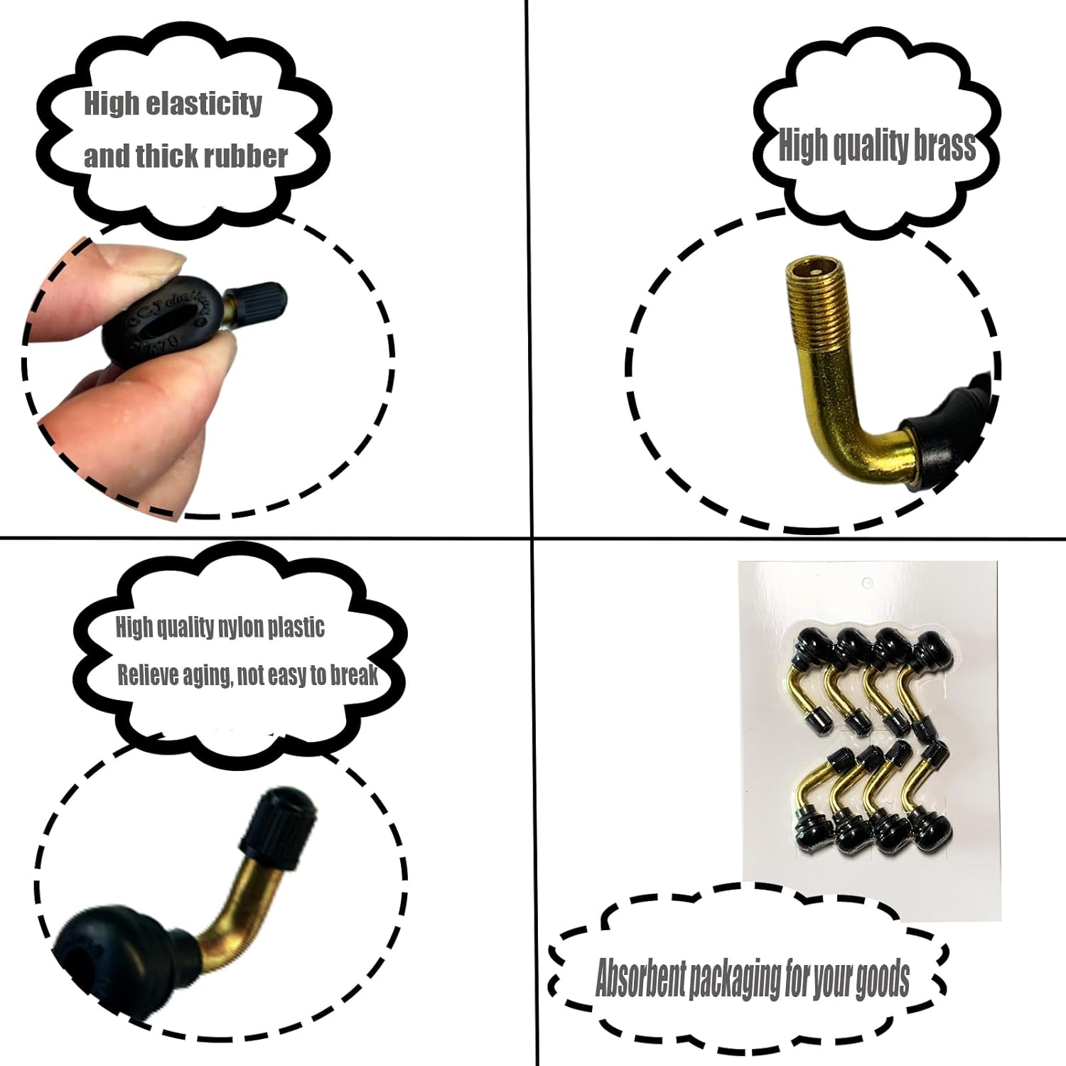 Tubeless Tire Valve Stem PVR70 8PCS Rubber Black Snap-In Brass Stems Bent 90 Degree Fits for Motorcycle Scooter ATV Fits Tubeless Tire Rim Valve Cap Tire Repair Tools image number 5