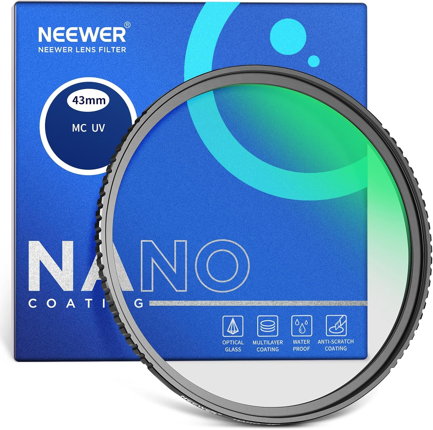 NEEWER 43Mm MC UV Protection Filter 24 Layer Multi Resistant Nano Coatings/Hd Optical Glass/Water Repellent/Scratch Resistant/Aluminum Alloy Ultra Slim Frame/Ultraviolet Filter