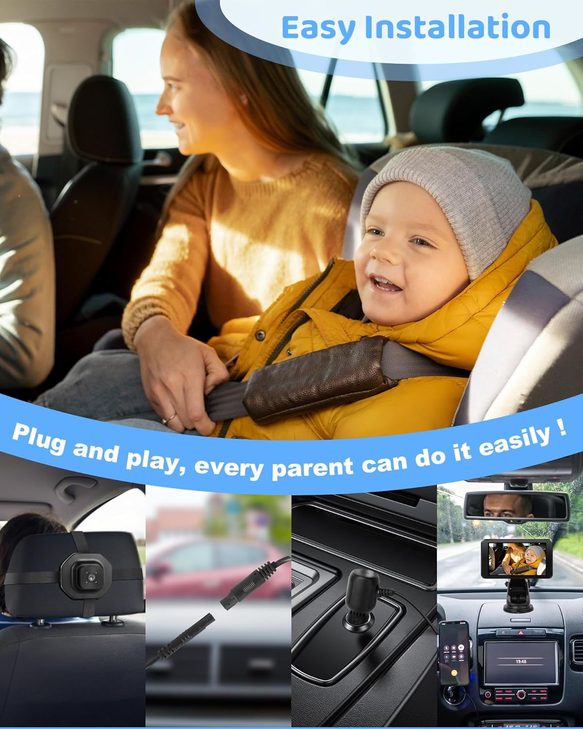 Baby Car Camera, Dual Channel Car Camera Baby with 2 IR Night Vision Camera, 5" AHD 1080P Safety Baby Car Monitor Easy to Install Car Mirror Camera for Rear Facing Seat Backseat image number 1