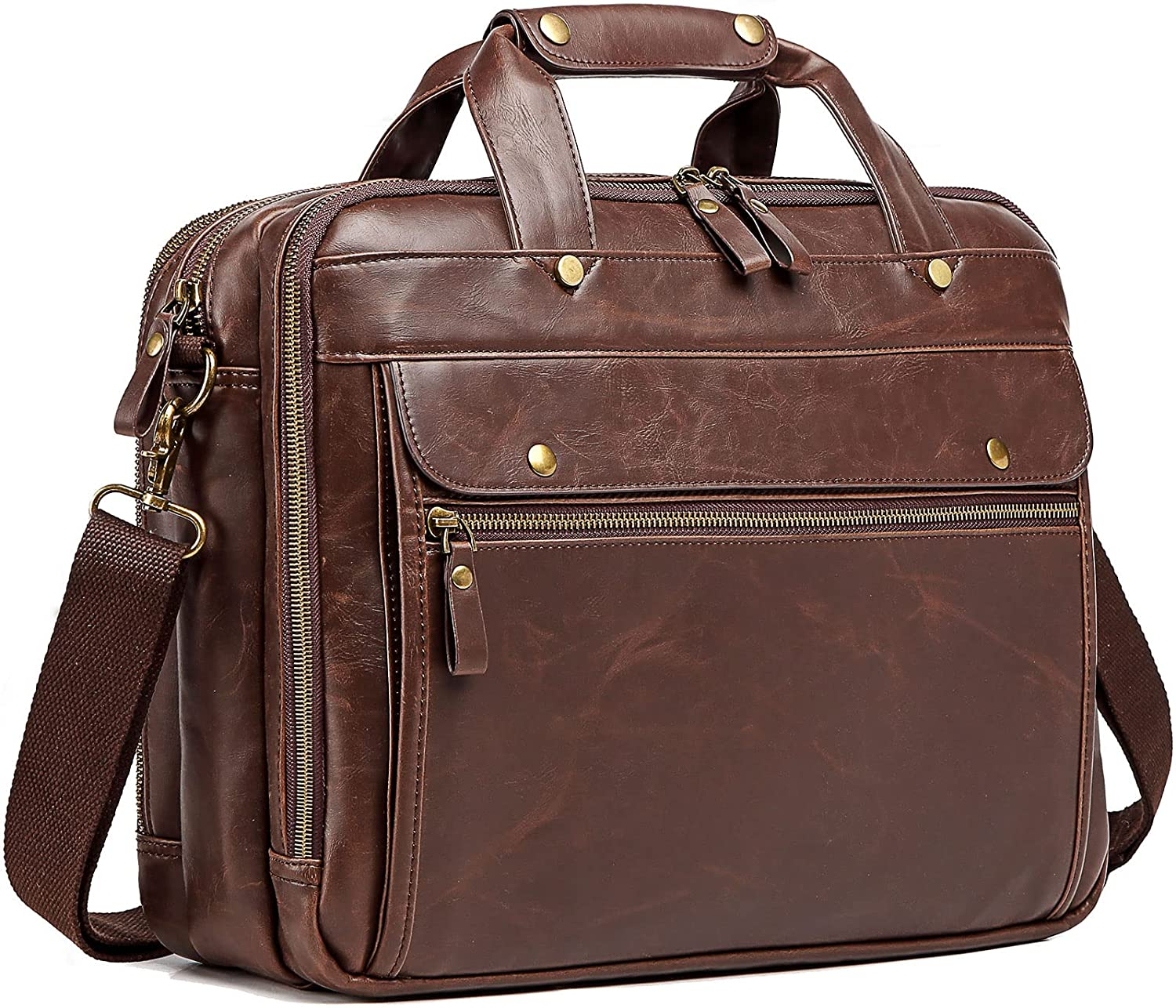 15.6 Inch PU Leather Briefcase for Men Laptop Bag Waterproof Retro Business Travel Messenger Bag Perfect for Daily/Christmas, Brown, X-Large, Retro