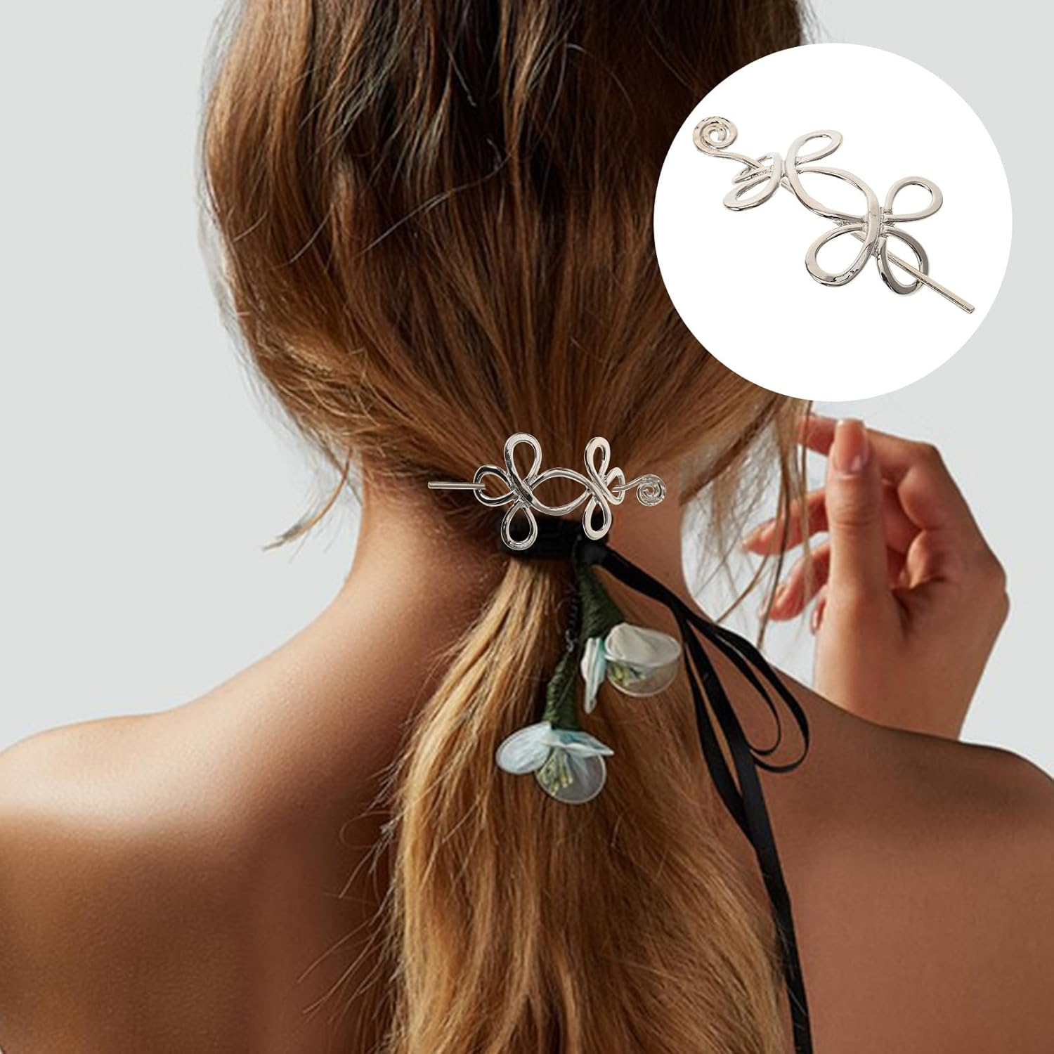 FRCOLOR Pack of 3 Celtic Hair Clips for Thin Hair Silver Celtic Hair Clips with Celtic Knot Celtic Hair Clips for Women Hair Clip with Rod Women'S Feather Hair Fork image number 5