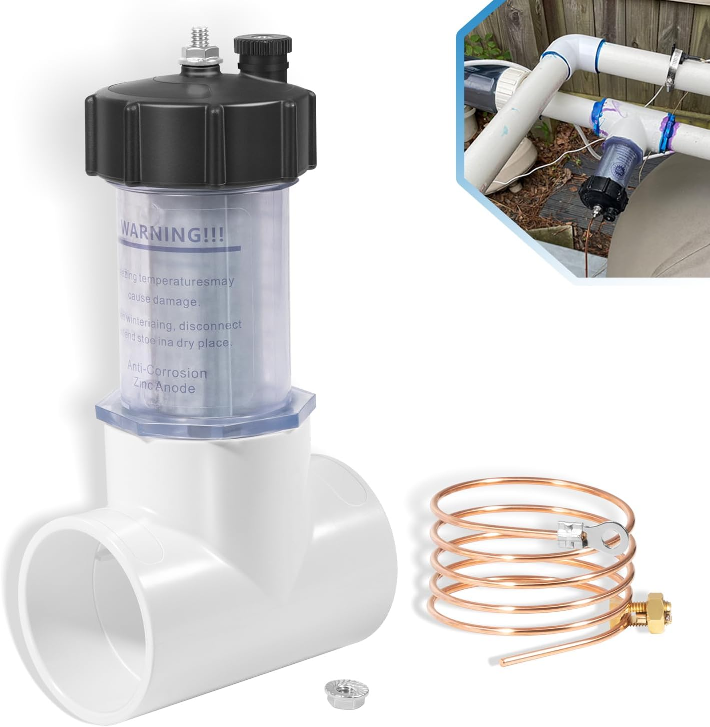 104-D Pool Inline Zinc Anode Replacement 2'' for Saltwater Pools &ndash; Anti-Corrosion Sacrificial Anode with Copper Wire (Fits 104D/104-D, Protects Metal Parts) image number 3