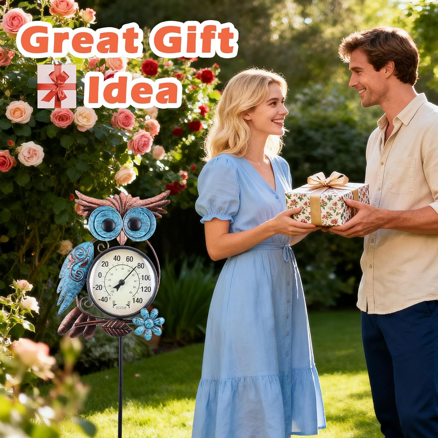 MUMTOP Outdoor Thermometer, 42 Inch Metal Owl Garden Stake outside Wall Thermometer for Patio, Yard and Garden image number 5