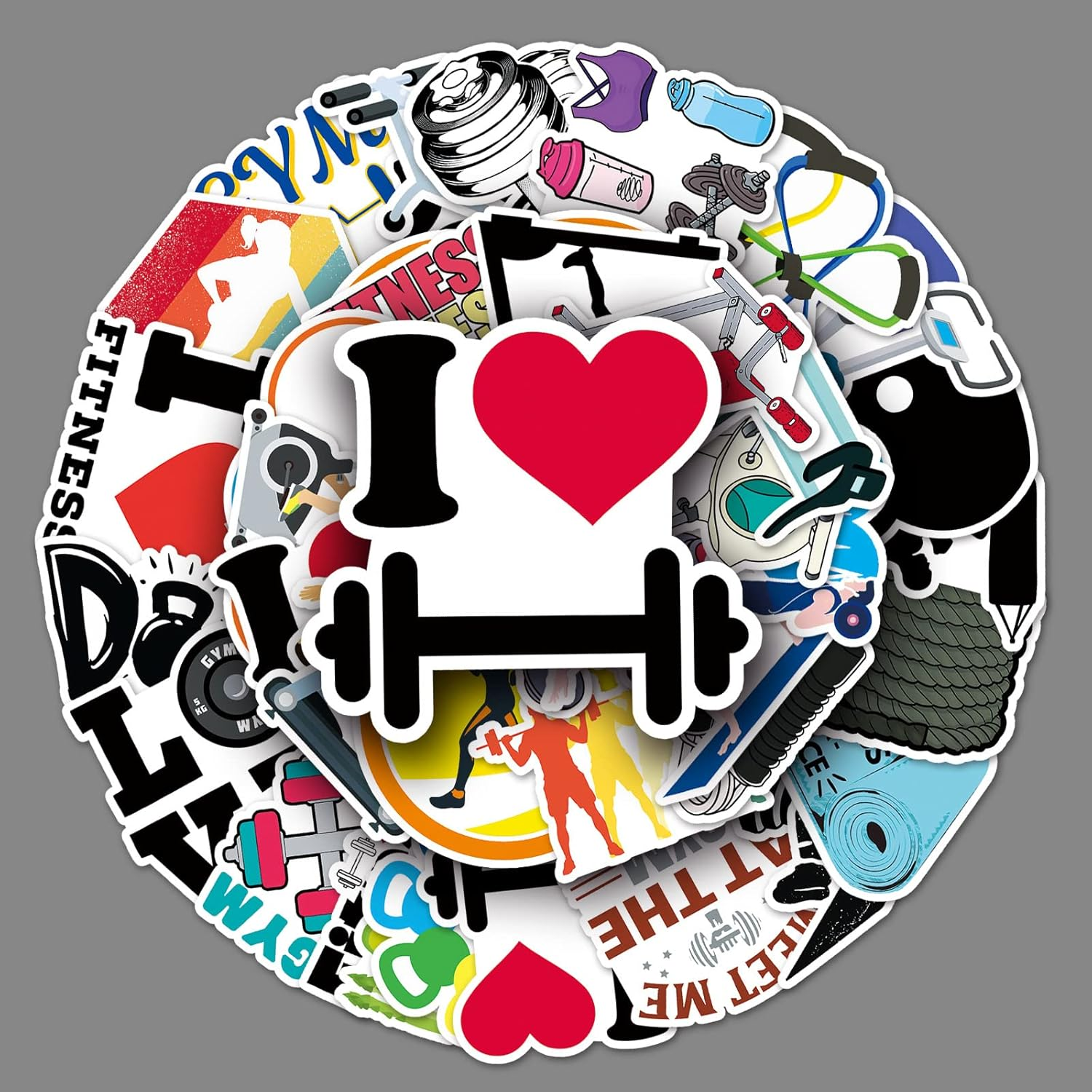 50Pcs Fitness Stickers Trendy Waterproof Gym Stickers for Laptop Guitar Skateboard Water Bottle Luggage Notebook Phone Bicycle Car Computer,Vinyl Inspirational Sports Decals for Teens Adults