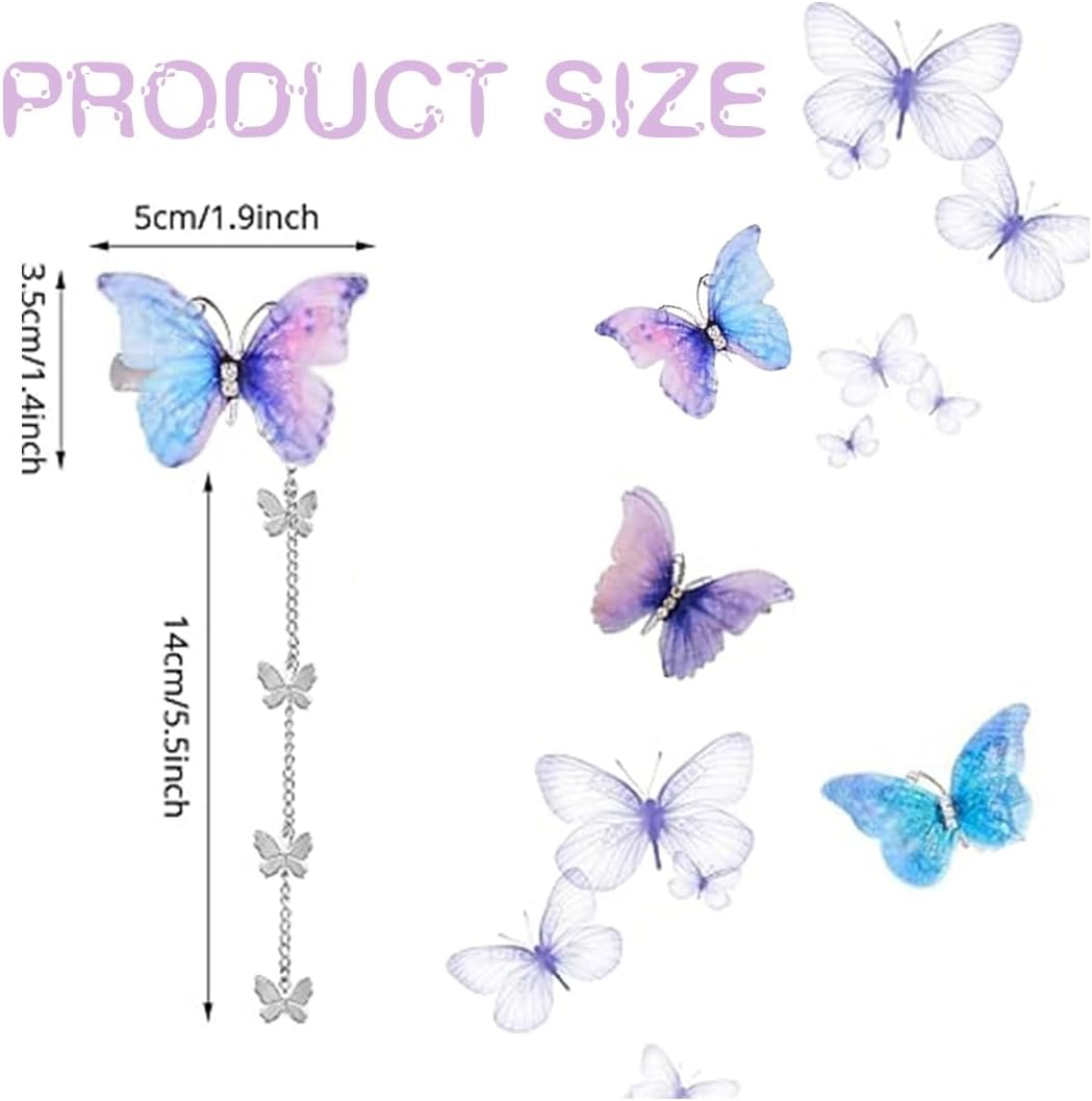 XUZOPIM Pack of 6 Butterfly Tassel Hair Clips Movable Fabric Butterfly Hairpin with Removable Tassel Cute Rhinestone Pins Side Clip Hair Clips Accessories for Women Girls Hair Accessories Girls