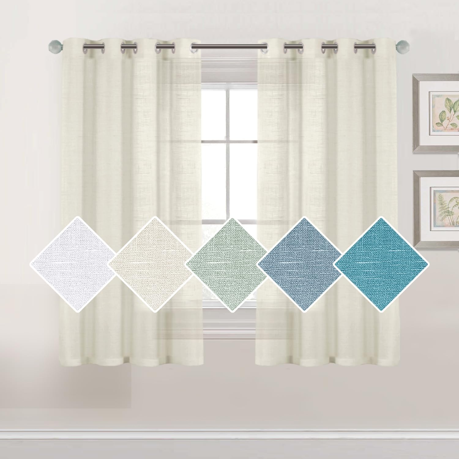 H.VERSAILTEX Linen Sheer Curtains for Living Room/Bedroom Linen Curtains Light Filtering Semi Sheer Curtains Provide Privacy Curtains & Drapes -2 Panels Set, Each W132Cm X D243Cm, Sage