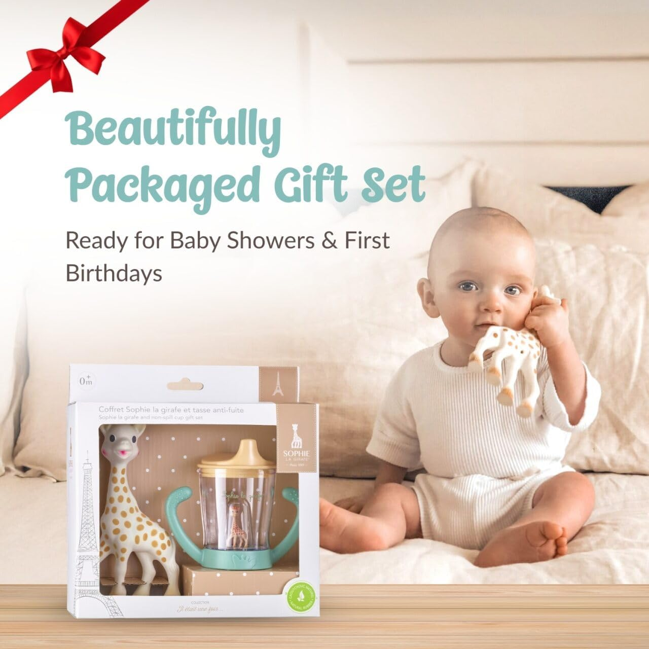 Sophie La Girafe Baby Teether and Non-Spill Cup with Lid, Ergonomic Spout Encourages Natural Sucking, Cup Made of ABS Plastic, BPA and Phthalates Free, Two Handles for Good Grip image number 6