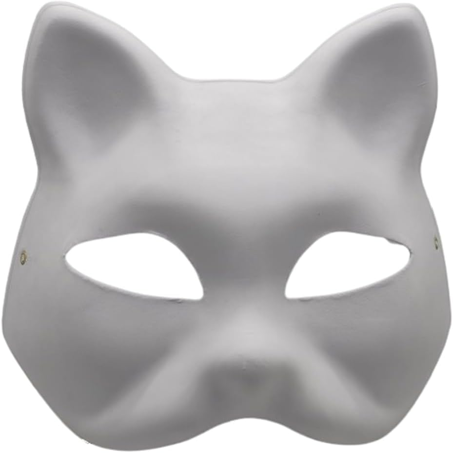 Cat Masks Therian Masks Made of White Paper with Erastic Rubber Band for DIY Painting image number 5