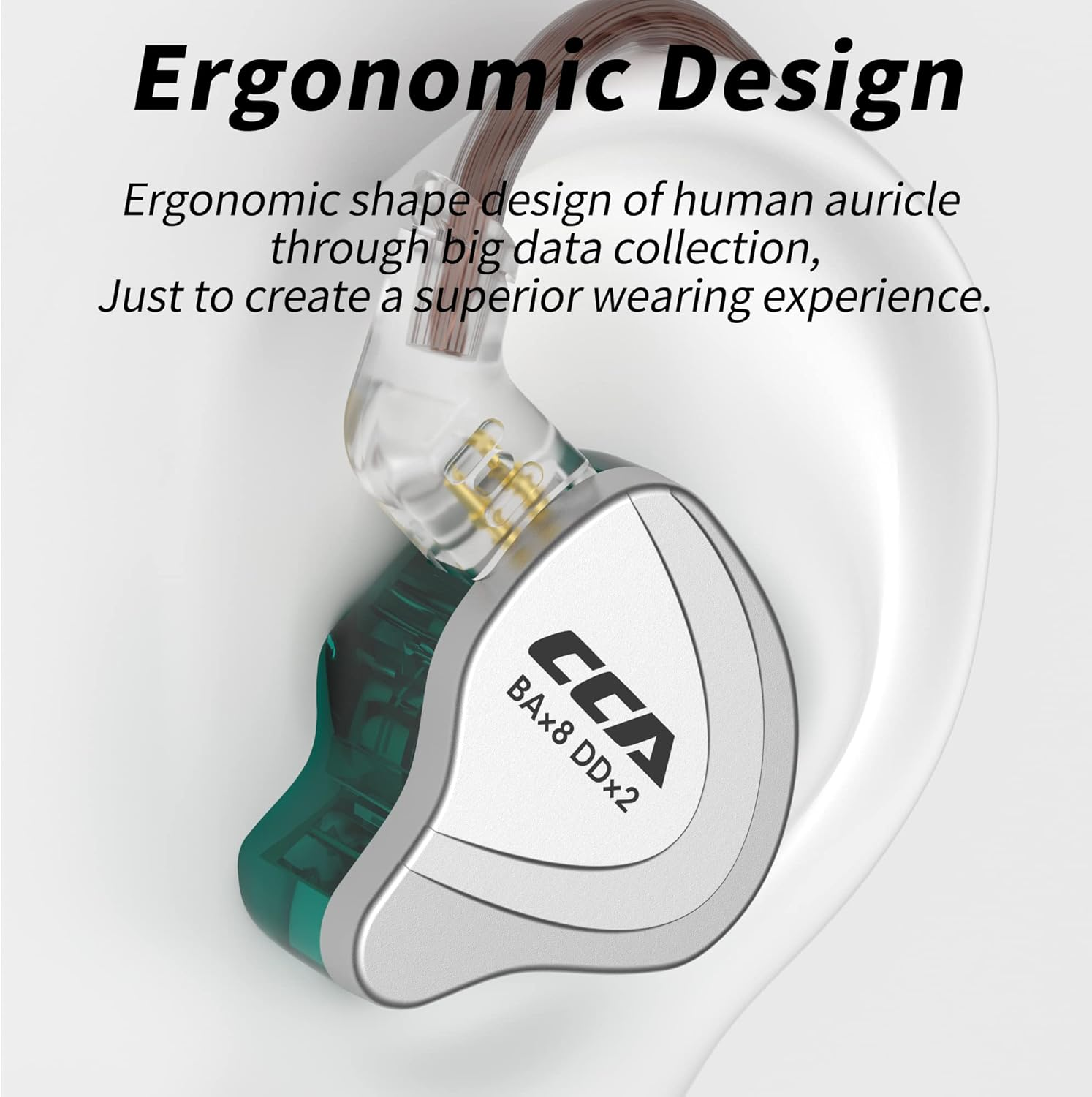 Hifi Kingdom CCA C10 1DD+4BA Hybrid Driver Hifi In-Ear Earphone Aluminum Alloy Faceplate In-Ear Monitor Cyan(No Mic) image number 2