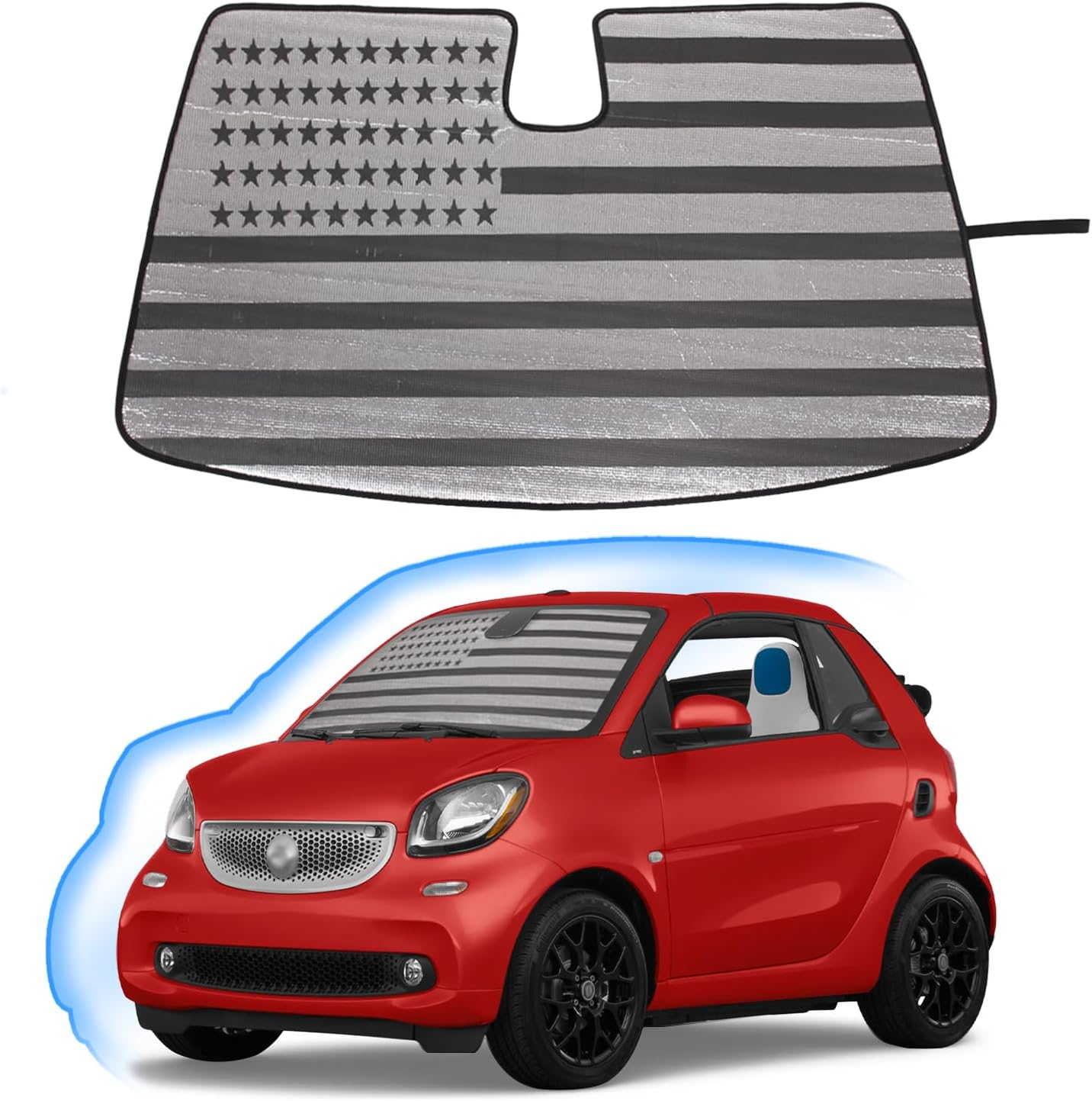 Windshield Sunshade for Benz Smart Fortwo Forfour 453 451 450 2009-2021 Front Window Sun Shade Foldable Reflective Sun Visor Custom Sunscreen UV Blocker Privacy Protector Heatshield (Black)