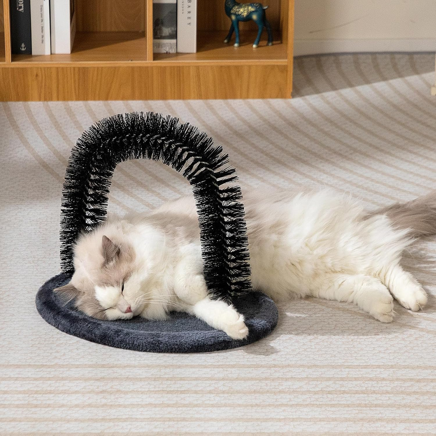 Hollypet Self Grooming Massager and Scratcher Toy - Cat Arch Brush for Back Grooming, Hair Cleaner Pads, Dark Gray - Dark Brown image number 6