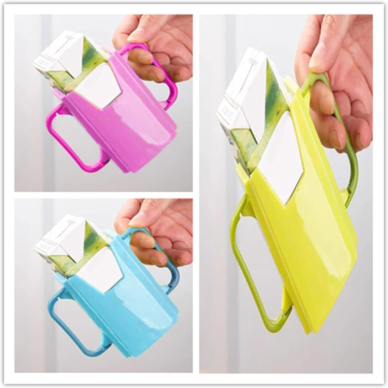 3 Pcs Milk Carton Holder, Squeeze Proof Pouch Holder, Drink Pouch Holder for Toddler, Adjustable and Portable Juice Bag Holder for Kids (Three Colours)