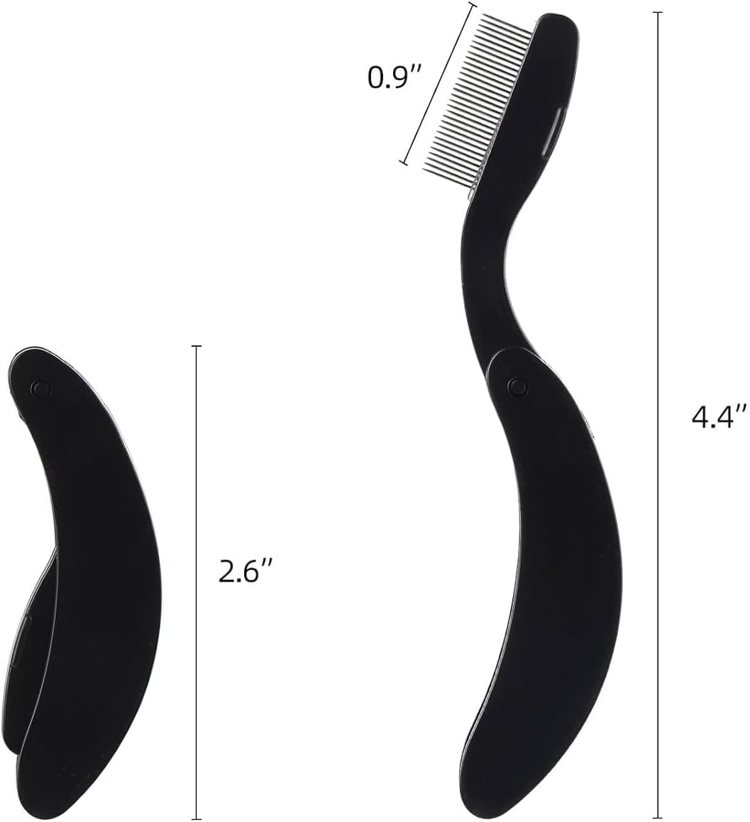 2 Pack Folding Eyelash Comb Lash Separator Tool, Black Eyebrow Comb Metal Teeth Eyelash Brush Tool for Lash Brow Makeup Beauty Tools