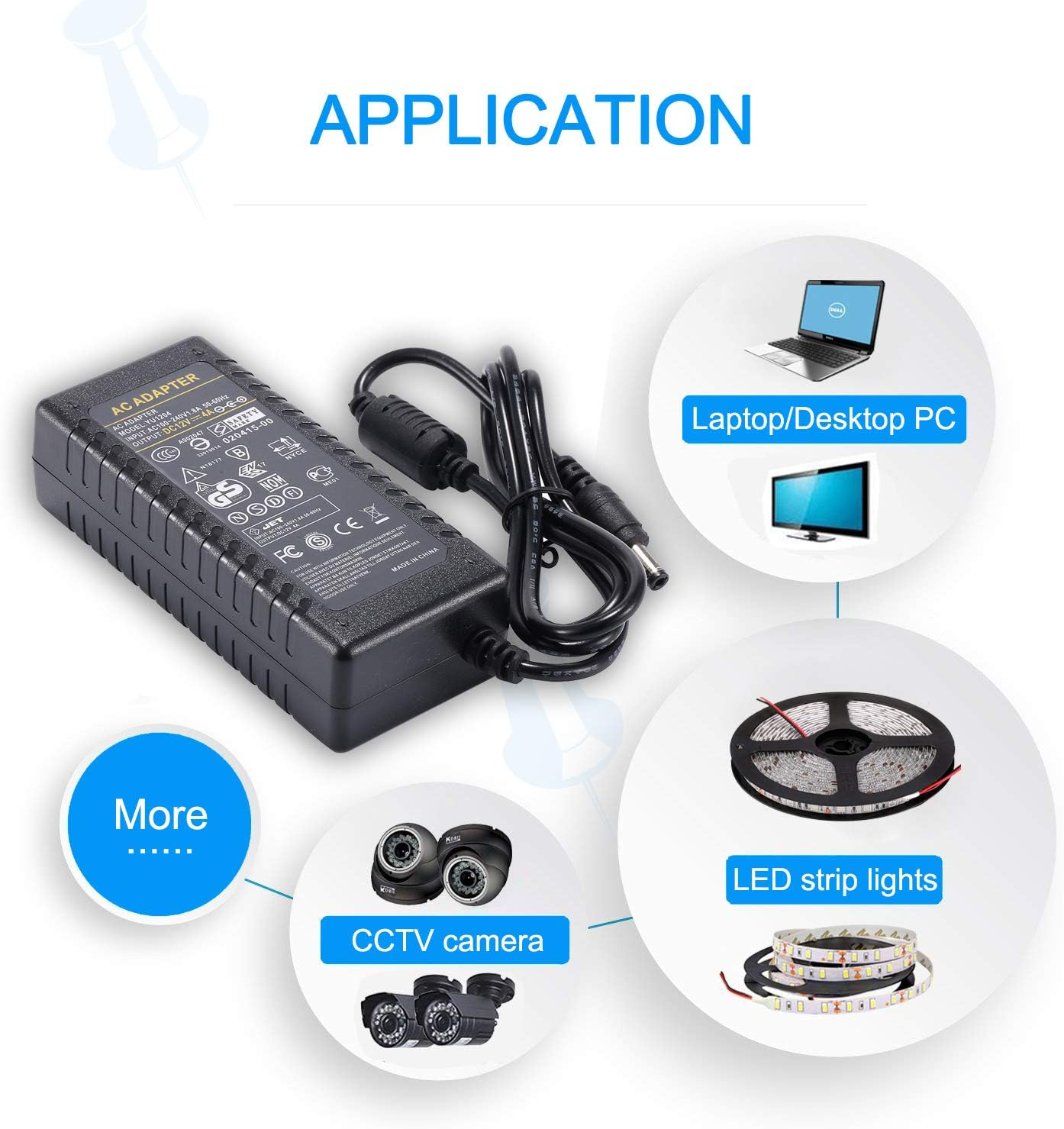 12V 4A Power Supply - Cfsadapter AC 100-240V 50/60Hz to DC 12 Volt 4 Amp 4Amp 48W Power Converter Charger 12V4A for 12V LED Strip Lights CCTV Camera image number 4