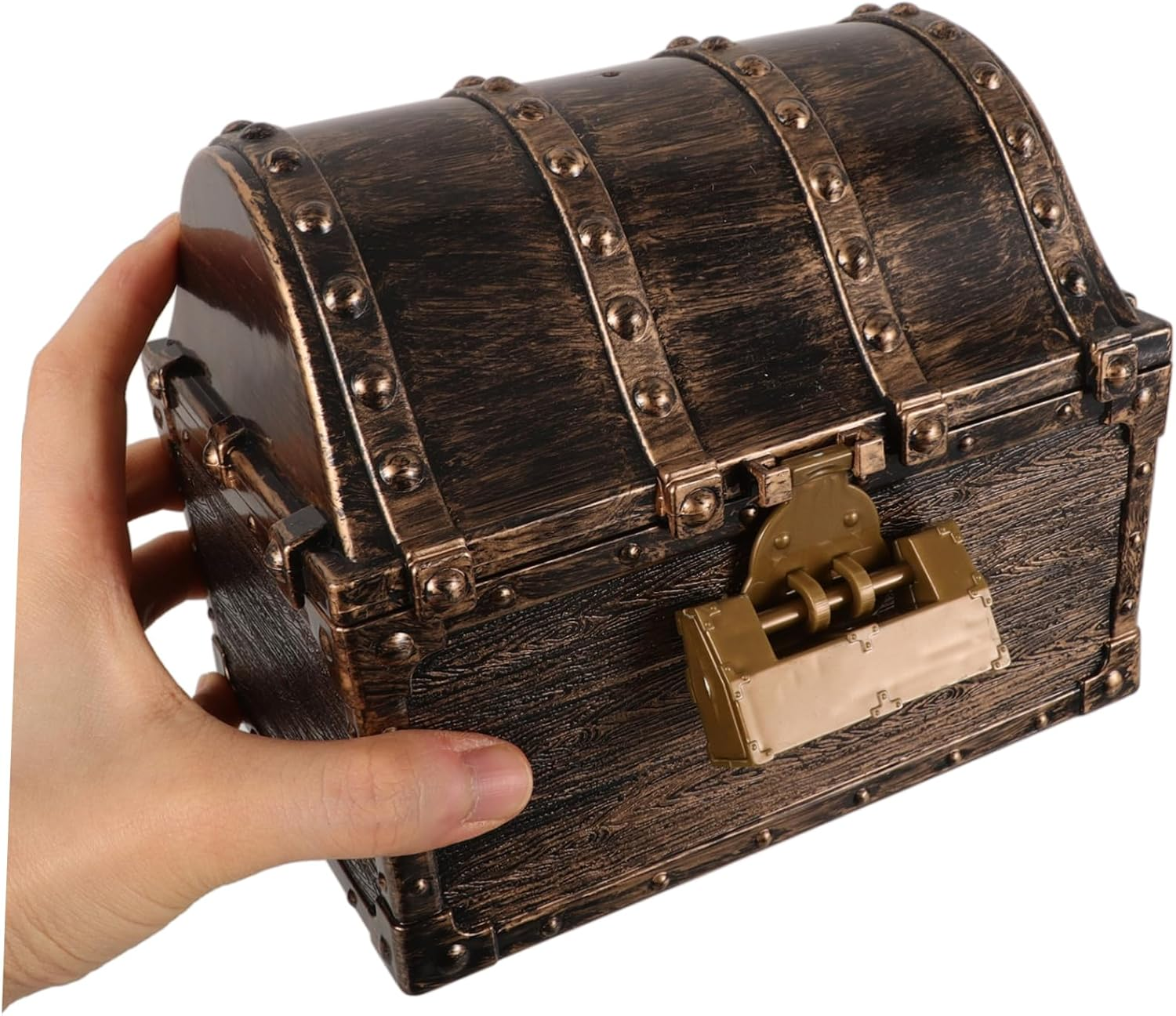 GLEAVI Pirate Treasure Chest Small Vintage Style Miniature Party Decor Decorative Treasure Box for Boys and Girls Long Lock Retro Bronze Finish Suitable for Pirate Party Supplies image number 1