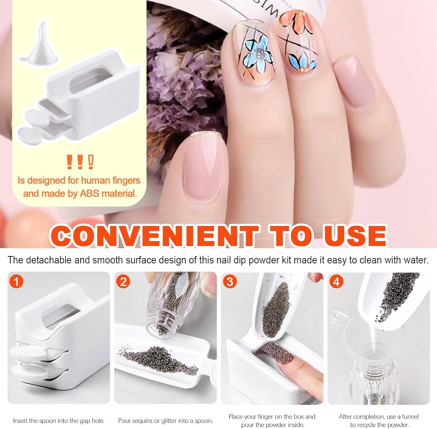 Tanstic 7Pcs Portable Dip Powder Nail Kit, Including Dip Powder Recycling Tray System Nail Dip Container with Scoop, Double-Ended Cuticle Pusher, Nail File, Nail Dust Brush, Funnel for Nail Art Nail Care image number 1