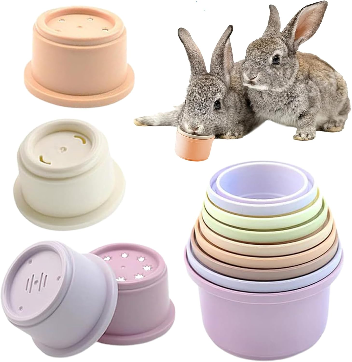 8Pieces Stacking Cups, Rabbit Play Stacking Cups, Multicolored Nesting Treat Toys, Enrichment Toys for Bunny Small Animals Hiding Food and Playing