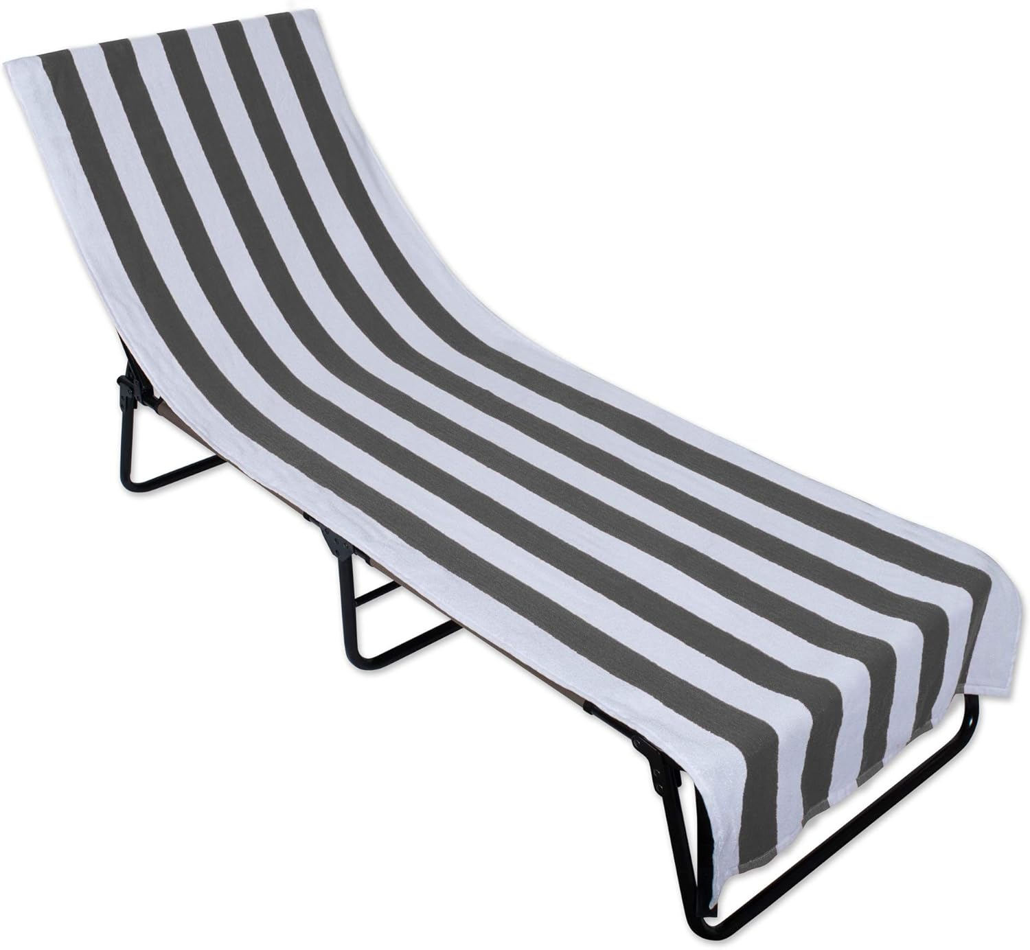 J & M Home Fashions Stripe Beach Lounge Chair Towel with Fitted Top Pocket, 26X82, Stone