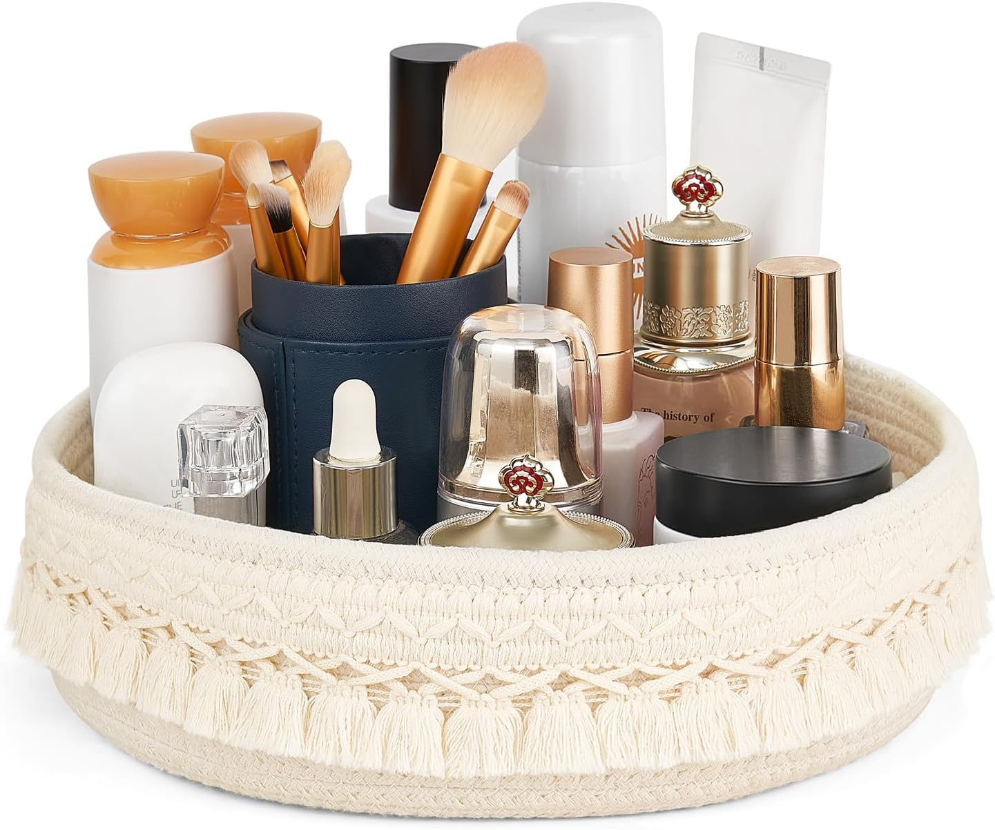 Mkono Makeup Perfume Holder Organizer Macrame Decorative Woven Rope Basket Boho Decor Cosmetics Desk Storage Baskets for Dresser Skin Care Lotions Essential Oils Dorm Room Essentials image number 2