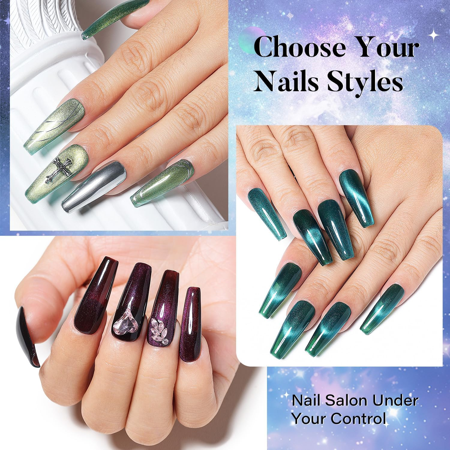 Nicedeco Hema Free Cruelty Free Vegan Cat Eye Gel Nail Polish, High Gloss Long Lasting Soak off LED U V Gel Polish 6 Colors Set 43 - Nset6-43 image number 3