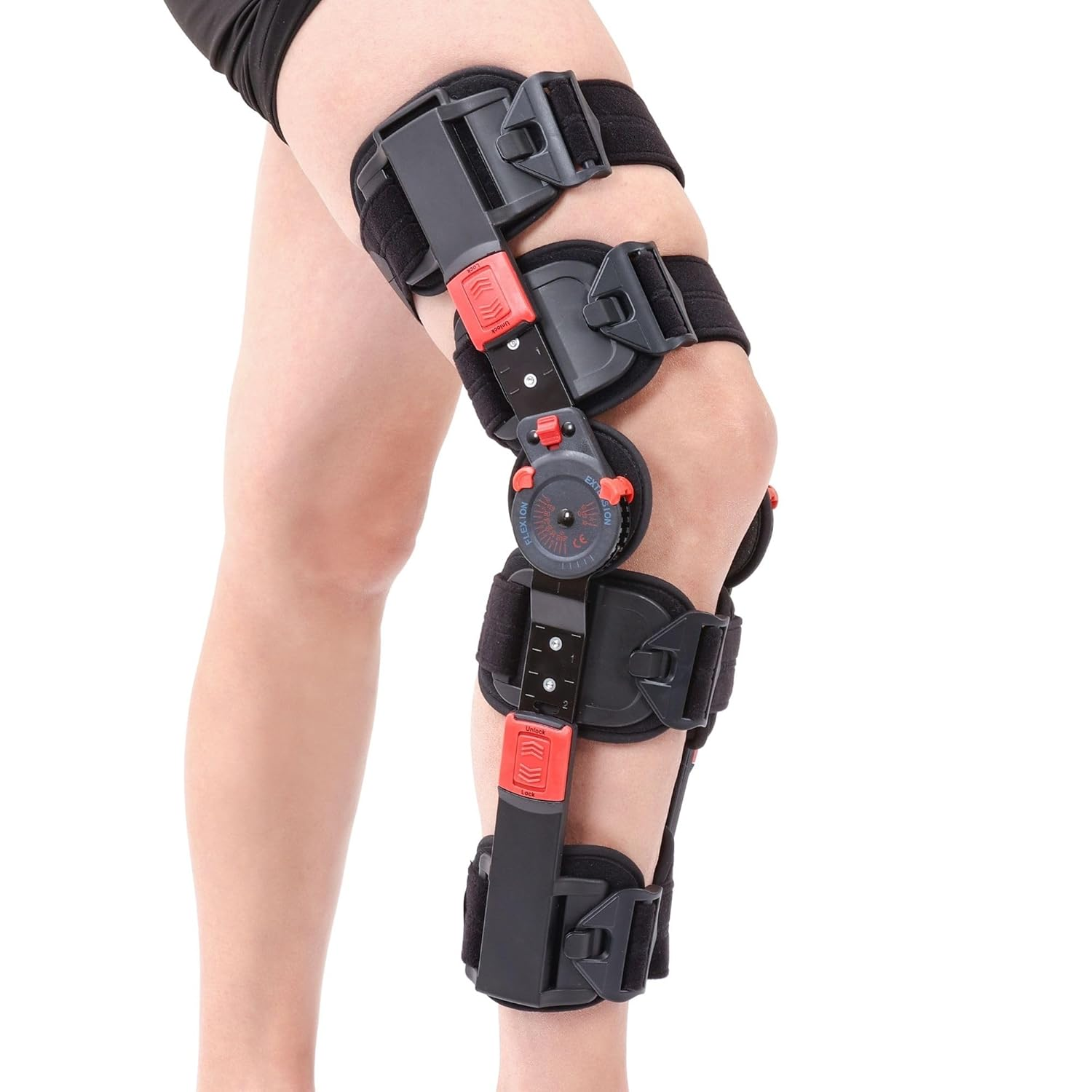 GHORTHOUD Hinged ROM Knee Brace with Shoulder Strap Post Op Knee Immobilizer Adjustable Knee Support with Side Stabilizers Medical Knee Orthopedic Support for Men and Women, Left or Right Leg (Red) image number 6