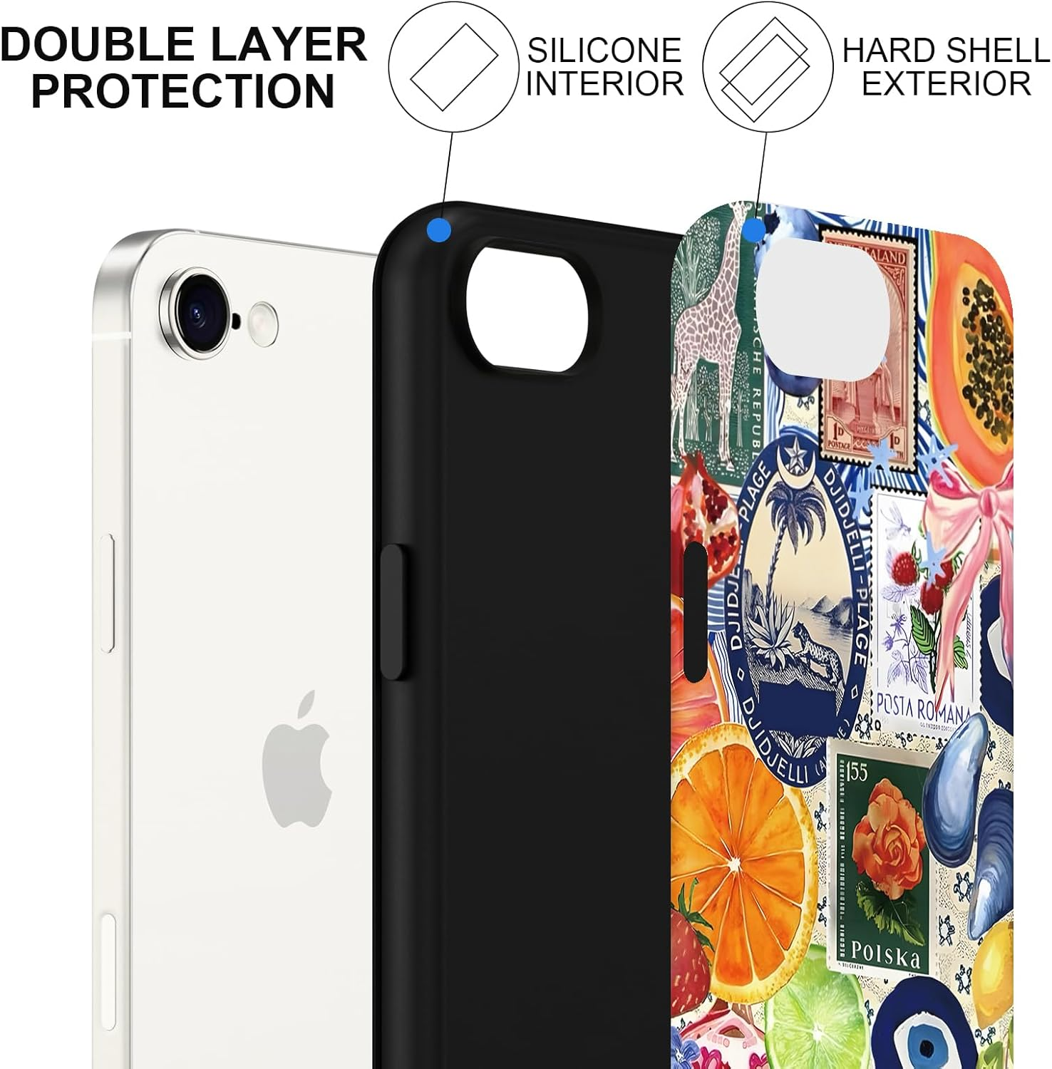 Yirlbey Mobile Phone Case for Iphone 16E Case 6.1 Inches, Aesthetic Summer Collage Fruit Pattern Design for Girls Protective Case Dual Layer Shockproof Soft Colourful Silicone TPU Bumper Case, Retro image number 7