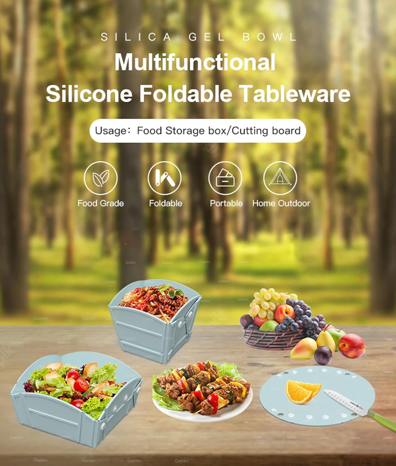 Roseflower Foldable Bowl, Portable Adjustable Shapes Silicone Salad Bowl, Foldable as Bowl, Plate or Cup, Folding Bowl Camping for Camping, Hiking, Kitchen, Activiti (Blue) - 4 image number 4