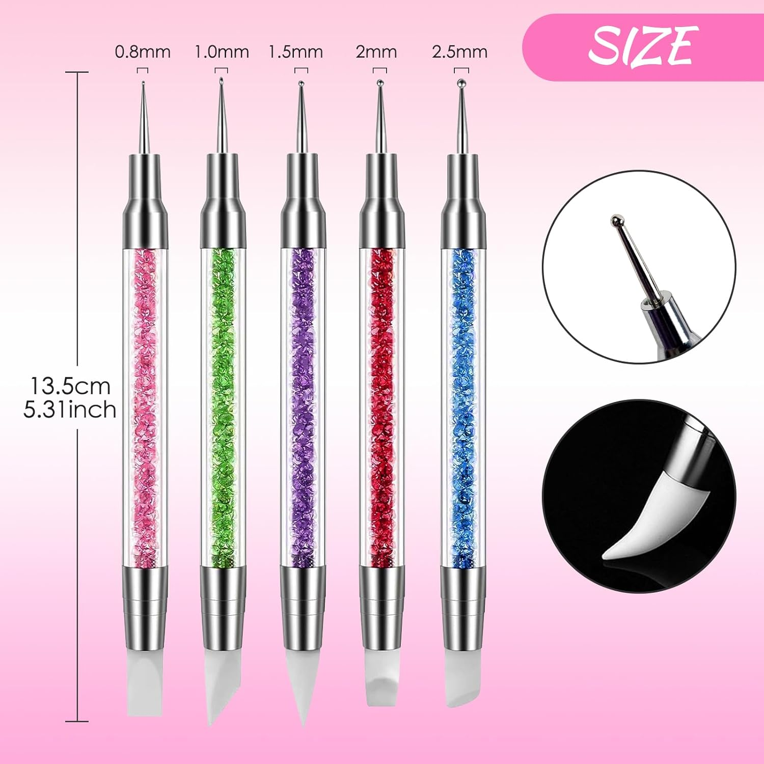 Hanyousheng 5Pcs Silicone Nail Tool, Nail Dotting Tool, Nail Art Tools, Nail Art Brush, Nail Brush for Nail Art, Nail Brush for Dotting, for Nail Polish Brush Dotting Salon Tool Set image number 6