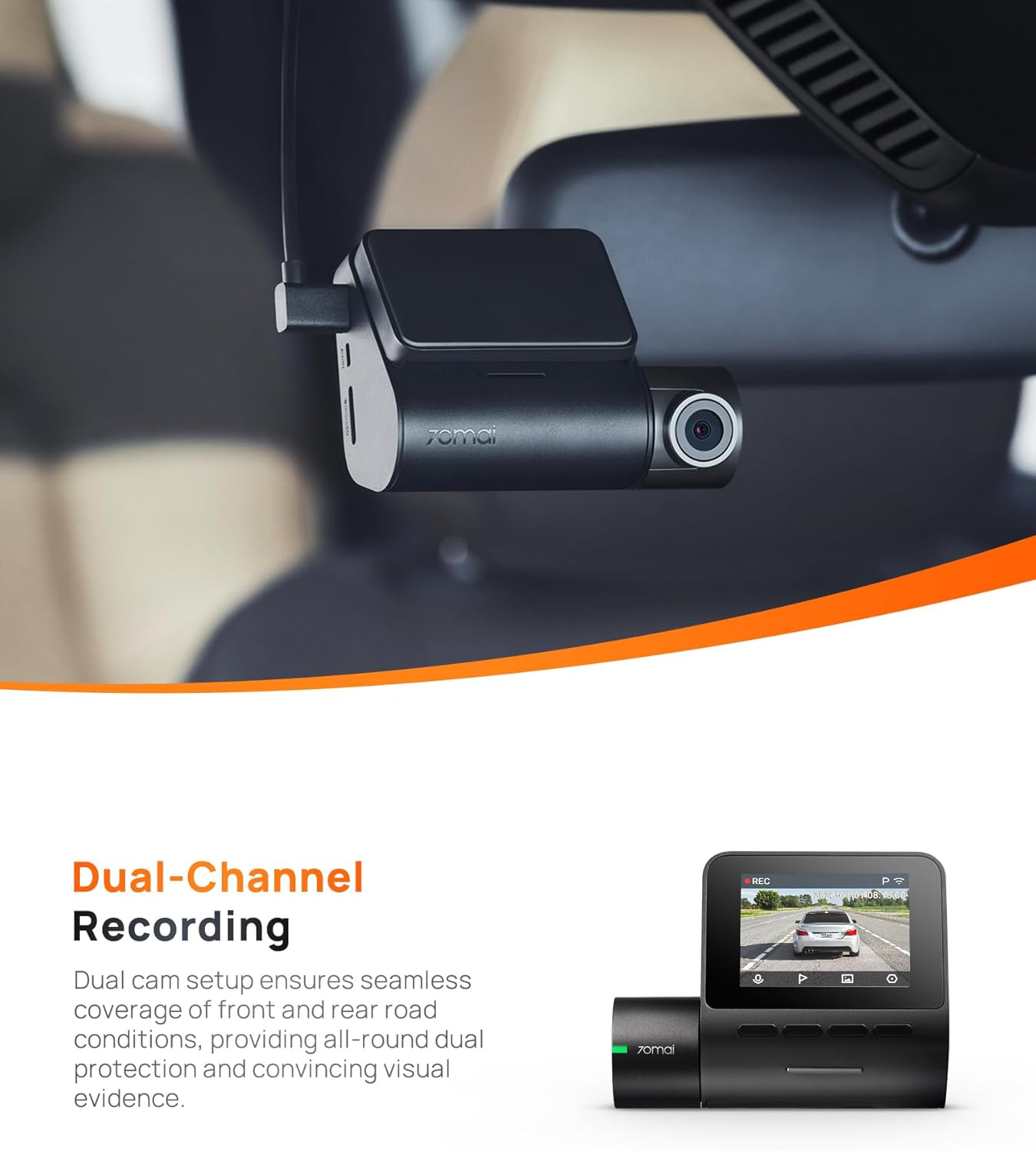 70Mai Smart Dash Cam A200, Front Camera, Built-In Wifi GPS Smart Dash Camera for Cars, ADAS, HDR, 2'' IPS LCD Screen, Night Vision image number 5