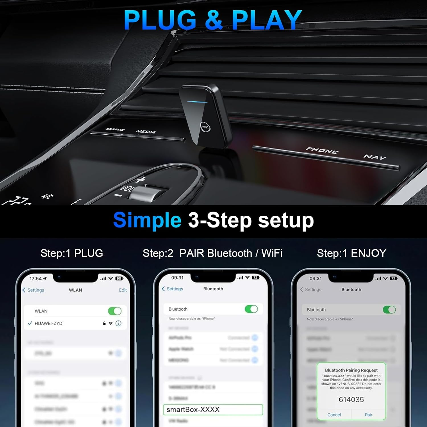 2 in 1 Wireless Carplay Adapter for Iphone & Android Auto, Convert Wired to Wireless Carplay Adapter, Mini 2025 Upgrade Plug & Play Auto Connect Easy Use for Cars from 2016 and Iphone/Android image number 4